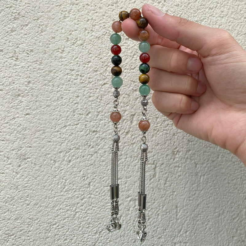 Laboratory Certified Gemini Zodiac Zaza-Style-Style Prayer Beads – Anyolite, Sunstone, Tiger's Eye, Red Agate and Green Aventurine