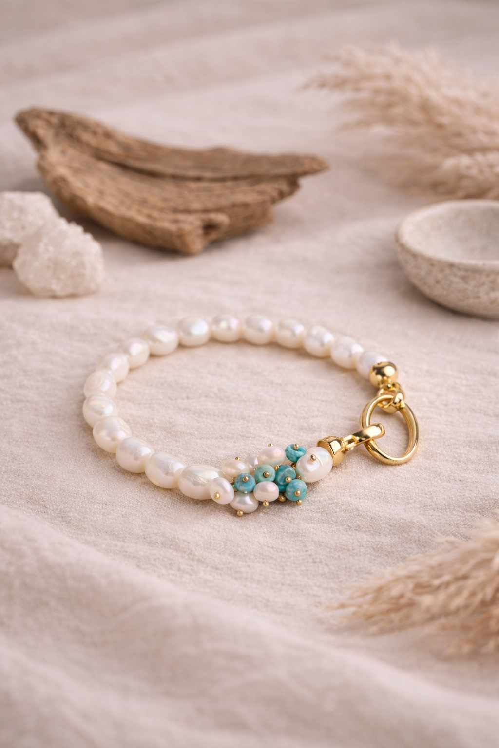 Laboratory Certified Amazonite & Pearl 925 Sterling Silver Bracelet