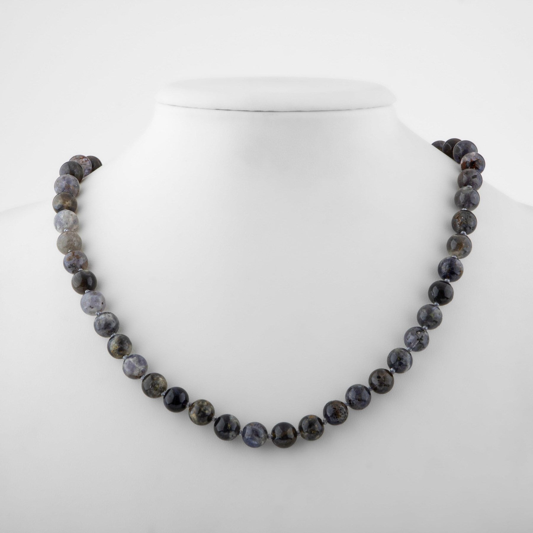 Laboratory Certified Iolite 8 mm Knotted Natural Stone Necklace