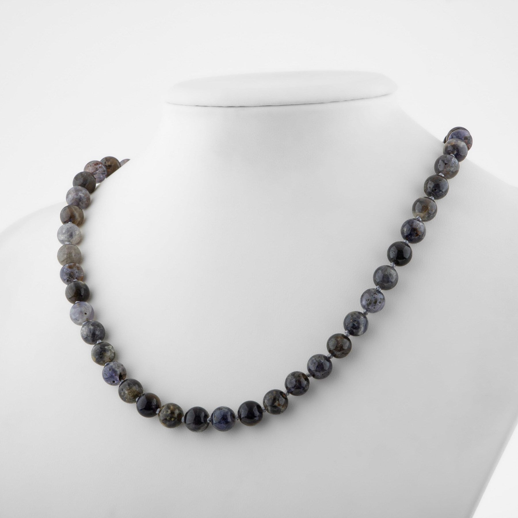 Laboratory Certified Iolite 8 mm Knotted Natural Stone Necklace