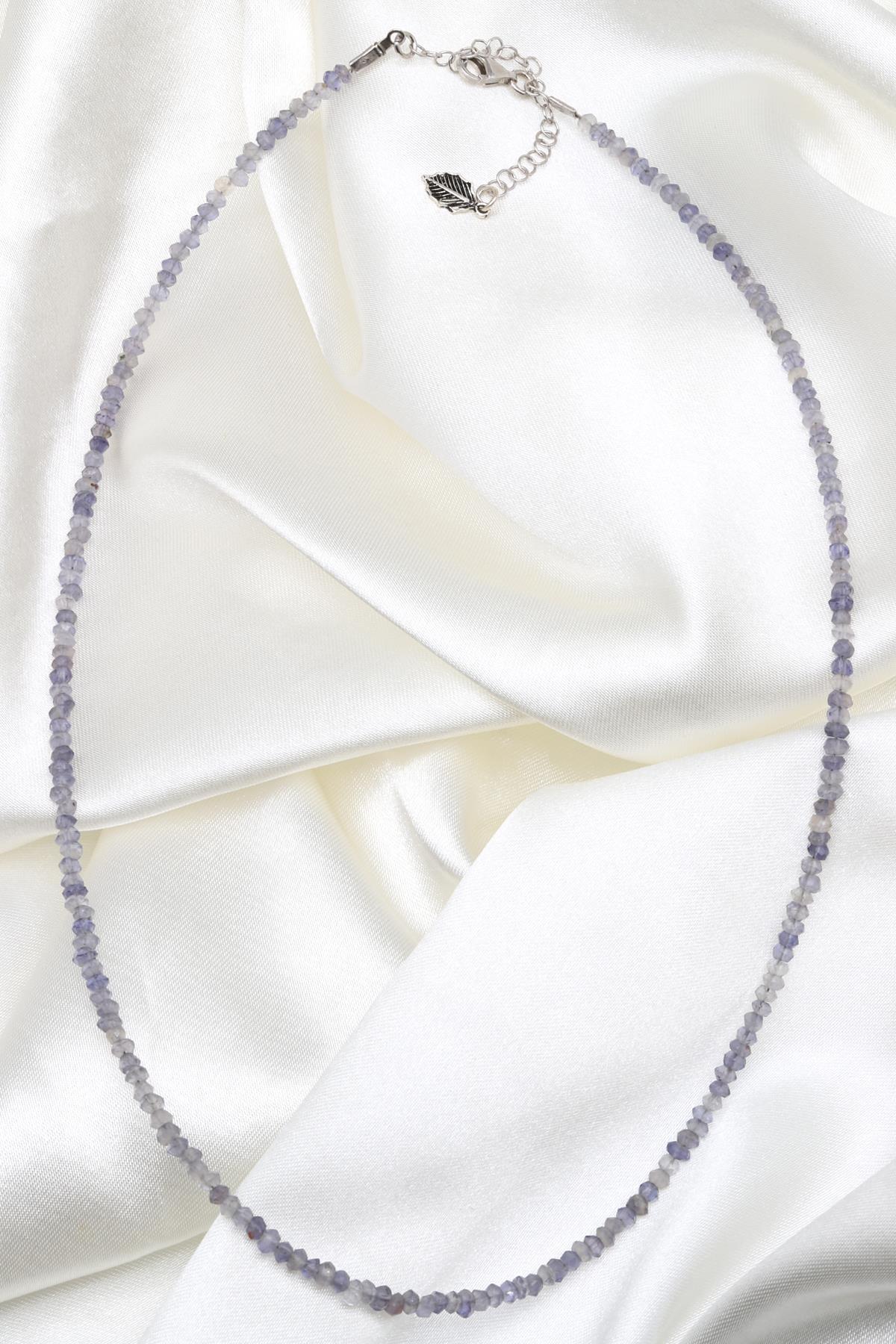 Laboratory Certified Iolite Natural Stone 925 Sterling Silver Rondelle Necklace