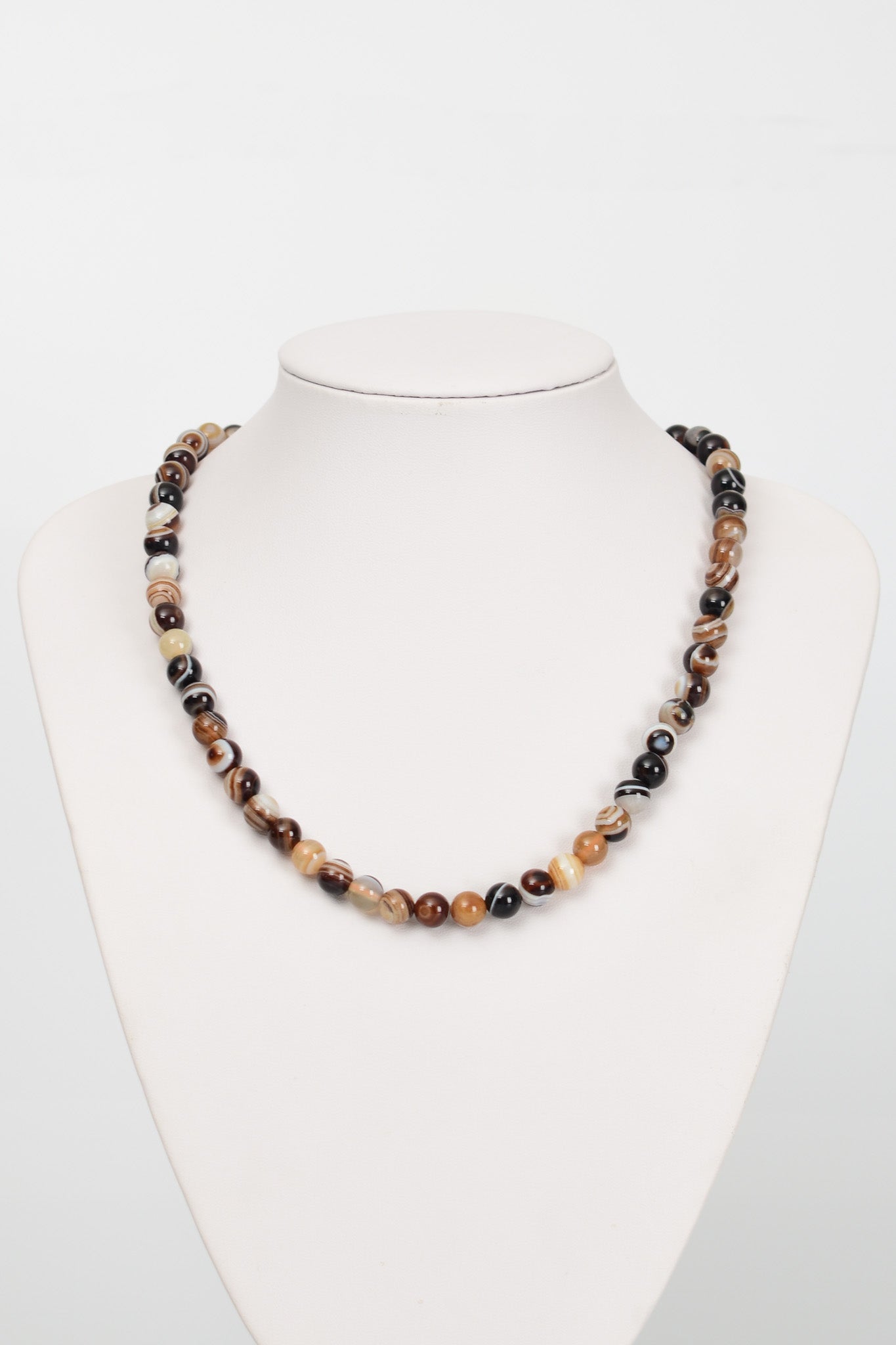 Laboratory Certified Brown Eye Agate 8 mm Natural Stone Necklace