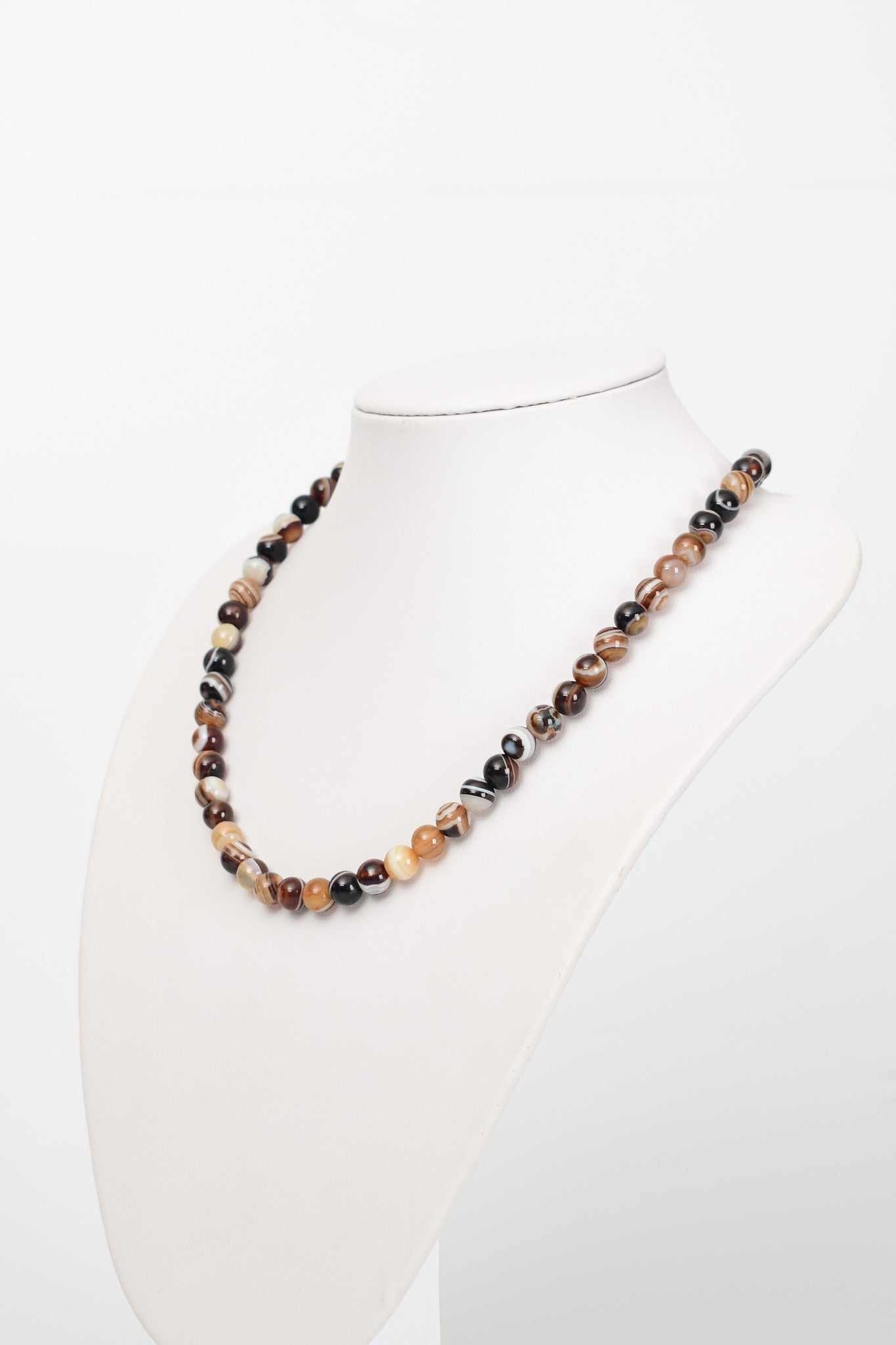 Laboratory Certified Brown Eye Agate 8 mm Natural Stone Necklace