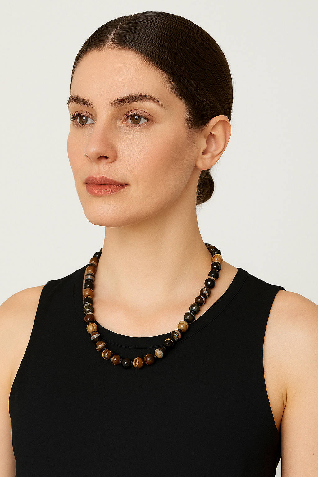 Laboratory Certified Brown Eye Agate 8 mm Natural Stone Necklace