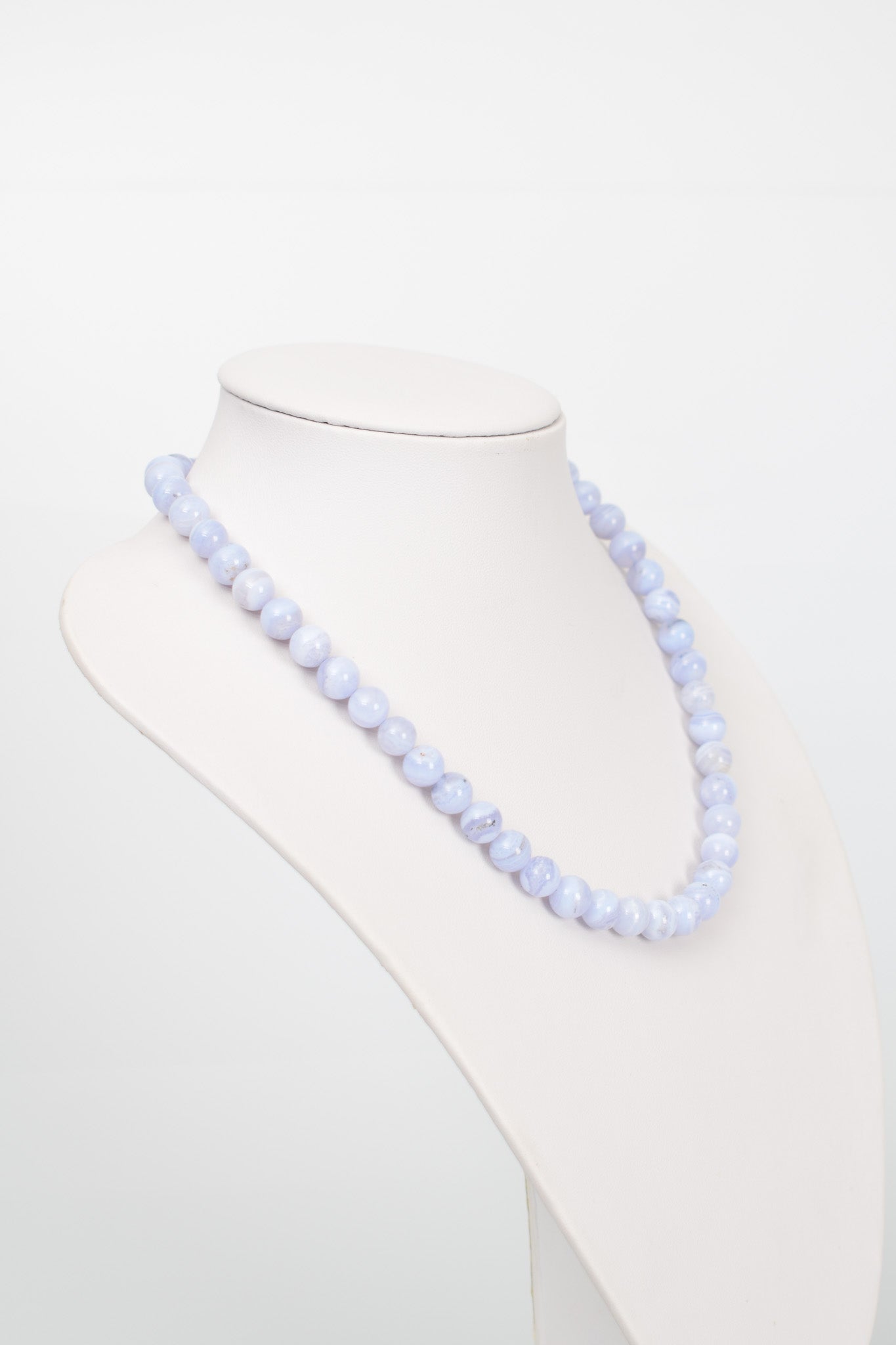 Laboratory Certified Chalcedony 8 mm Natural Stone Necklace