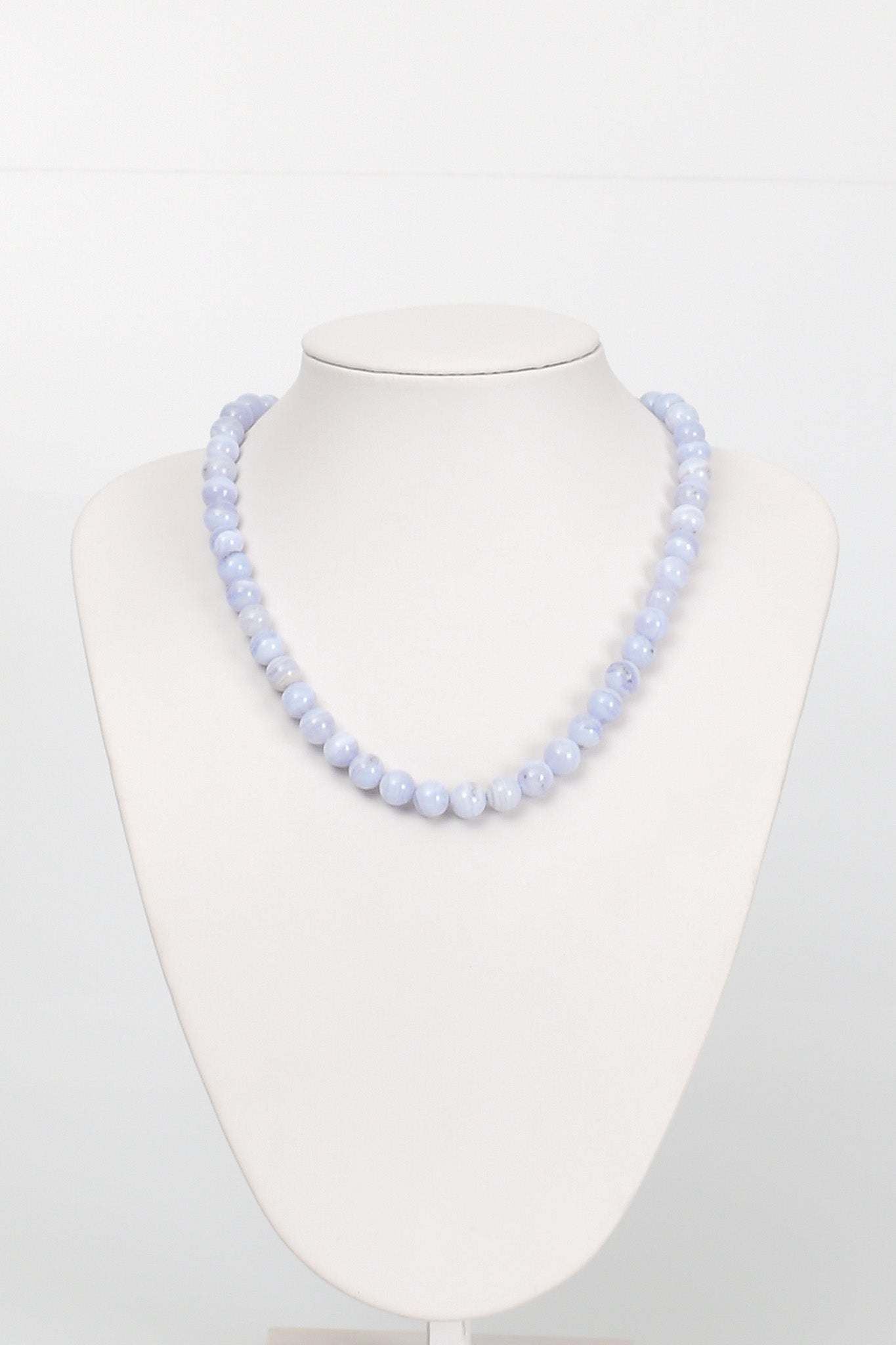 Laboratory Certified Chalcedony 8 mm Natural Stone Necklace