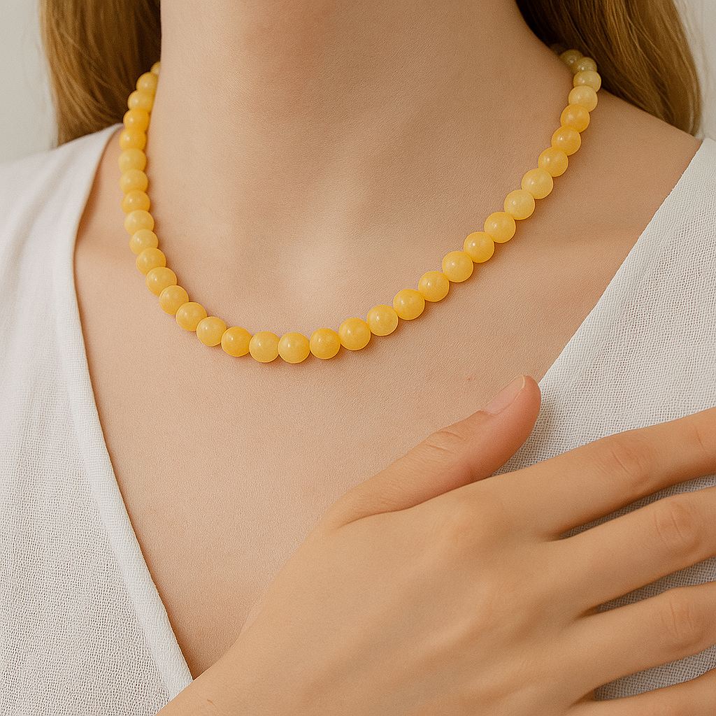 Laboratory Certified Calcite 8 mm Natural Stone Necklace