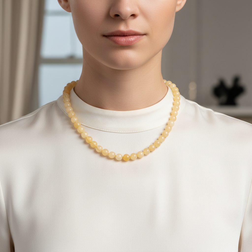 Laboratory Certified Calcite 8 mm Knotted Natural Stone Necklace