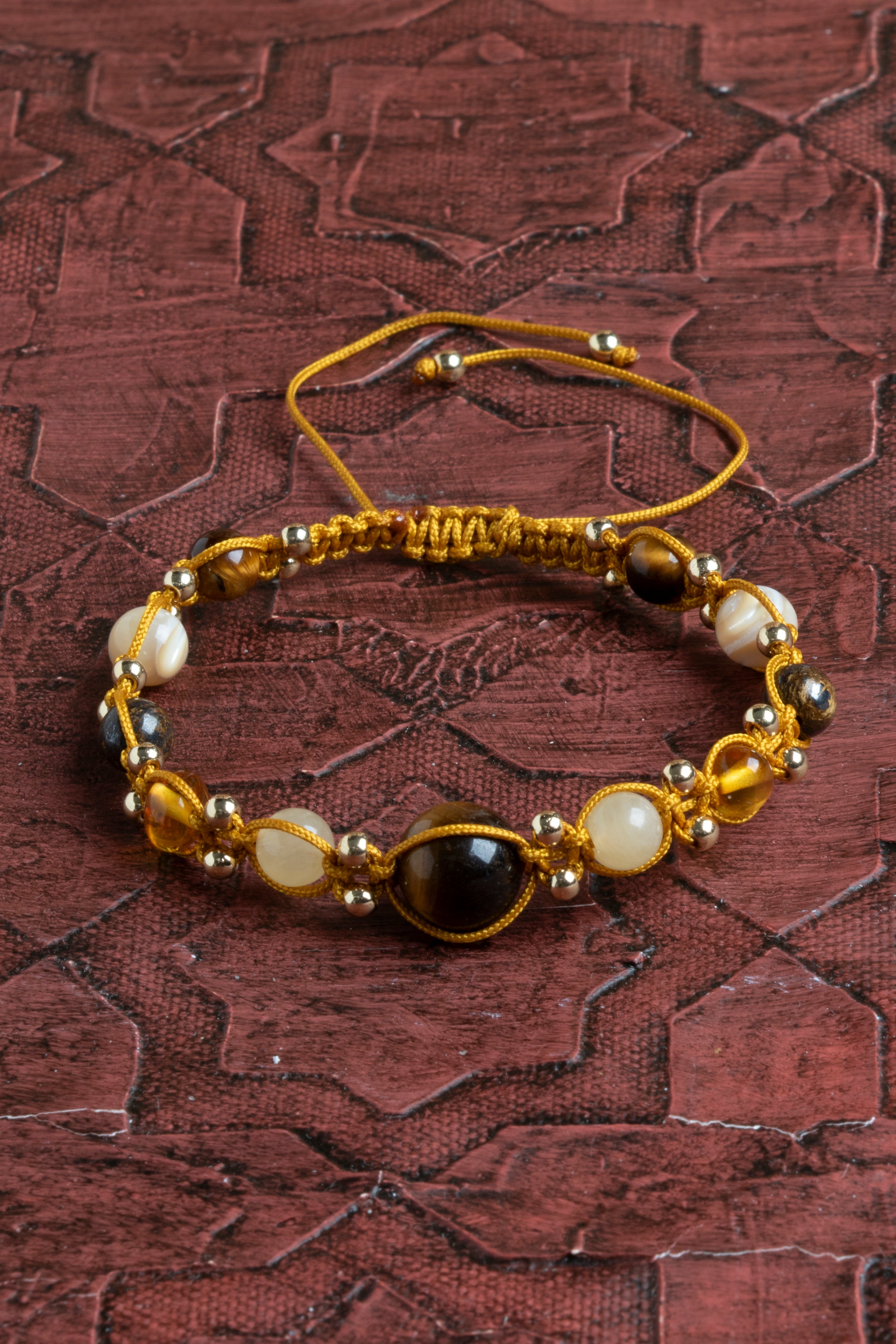 Laboratory Certified Calcite, Amber & Tiger’s Eye Natural Stone Bracelet