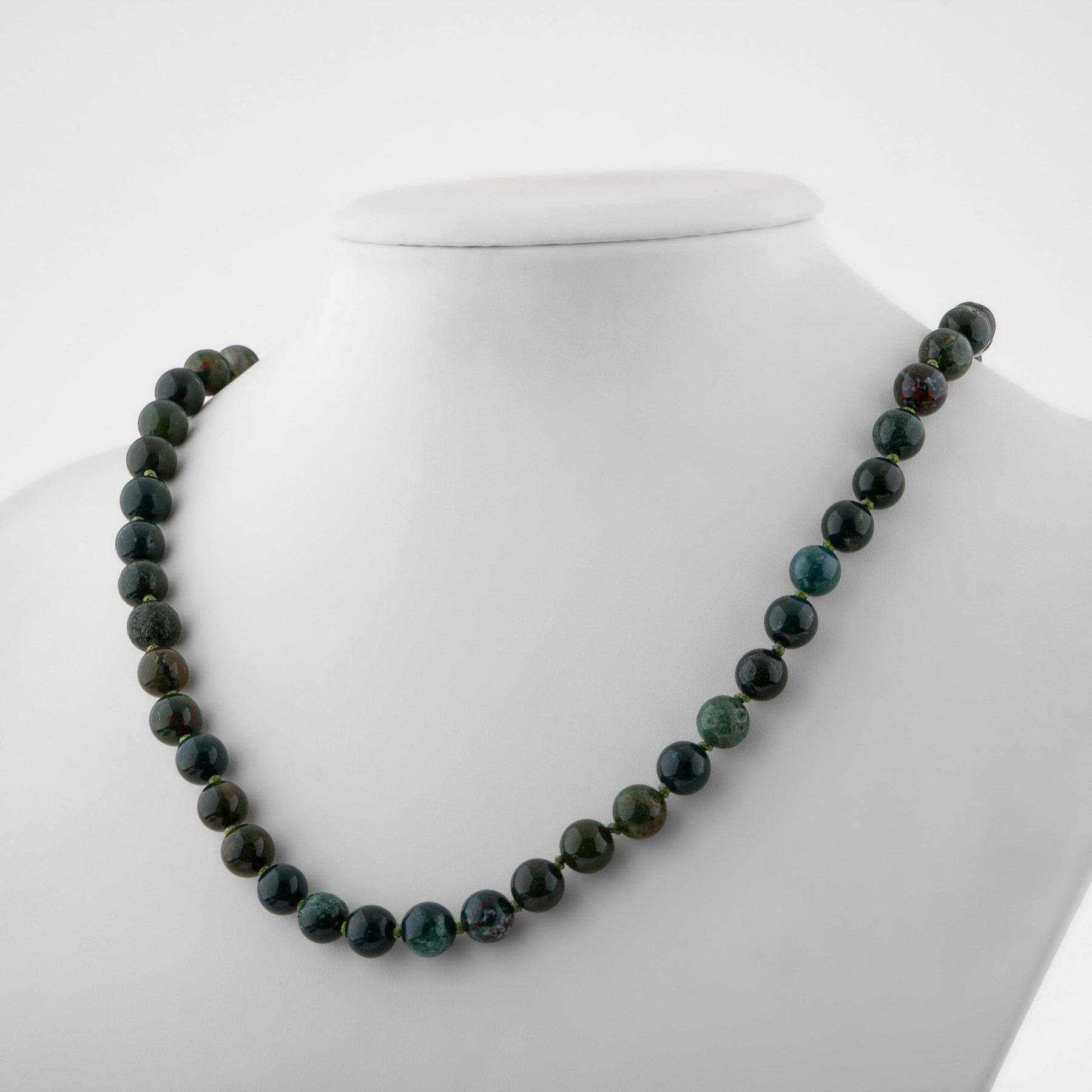 Laboratory Certified Bloodstone 6 mm Knotted Natural Stone Necklace