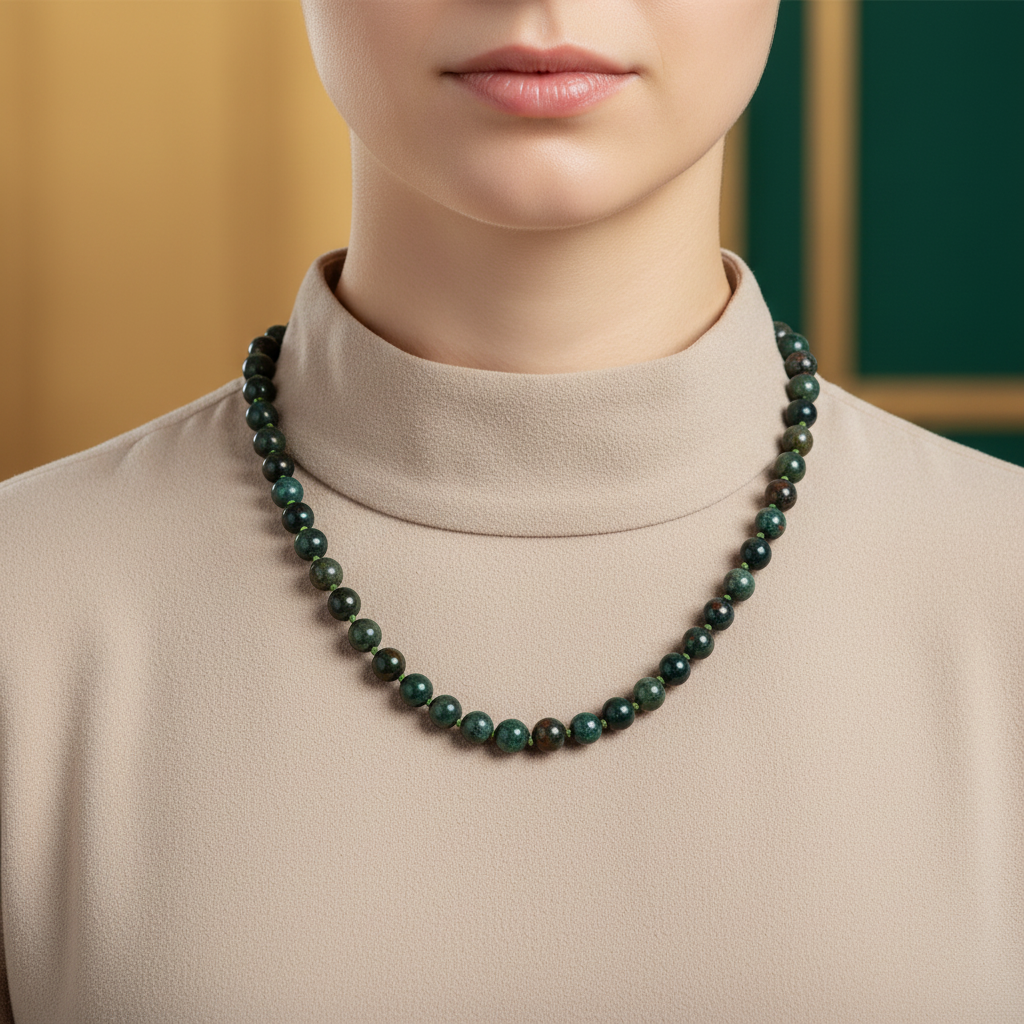 Laboratory Certified Bloodstone 6 mm Knotted Natural Stone Necklace