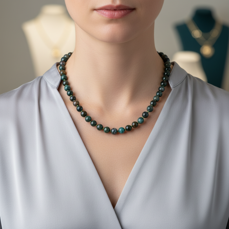 Laboratory Certified Bloodstone 8 mm Knotted Natural Stone Necklace
