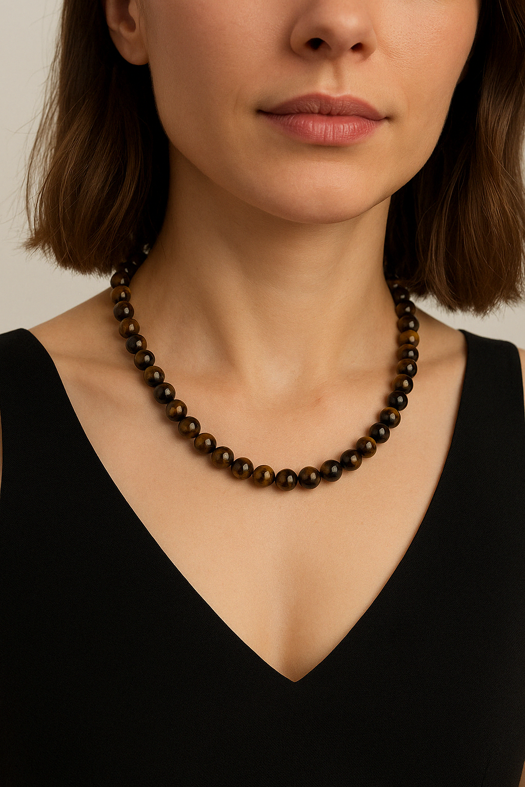 Laboratory Certified Tiger’s Eye 8 mm Natural Stone Necklace