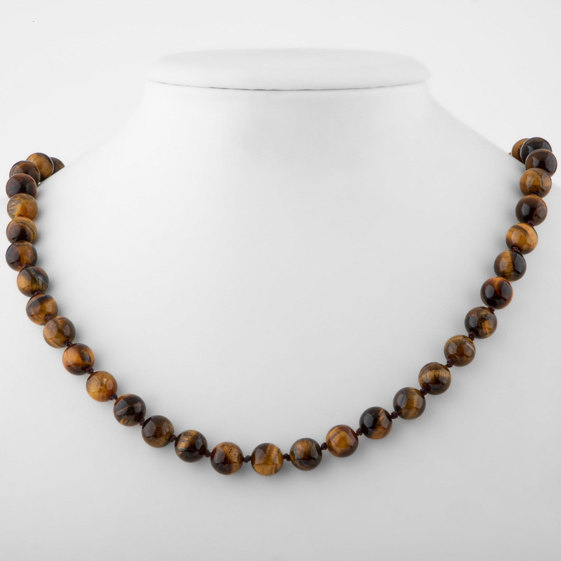 Laboratory Certified Tiger’s Eye 8 mm Knotted Natural Stone Necklace
