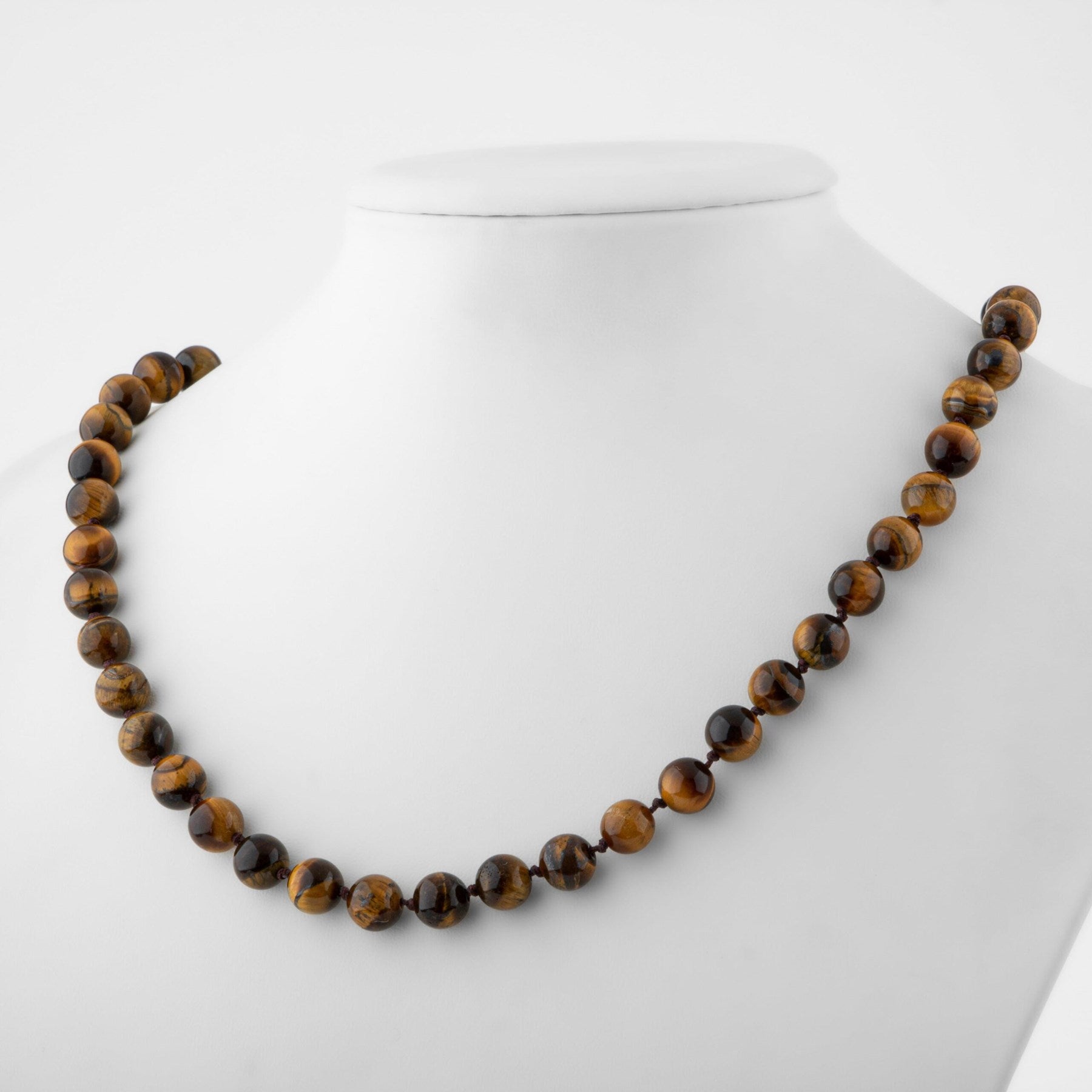 Laboratory Certified Tiger’s Eye 8 mm Knotted Natural Stone Necklace