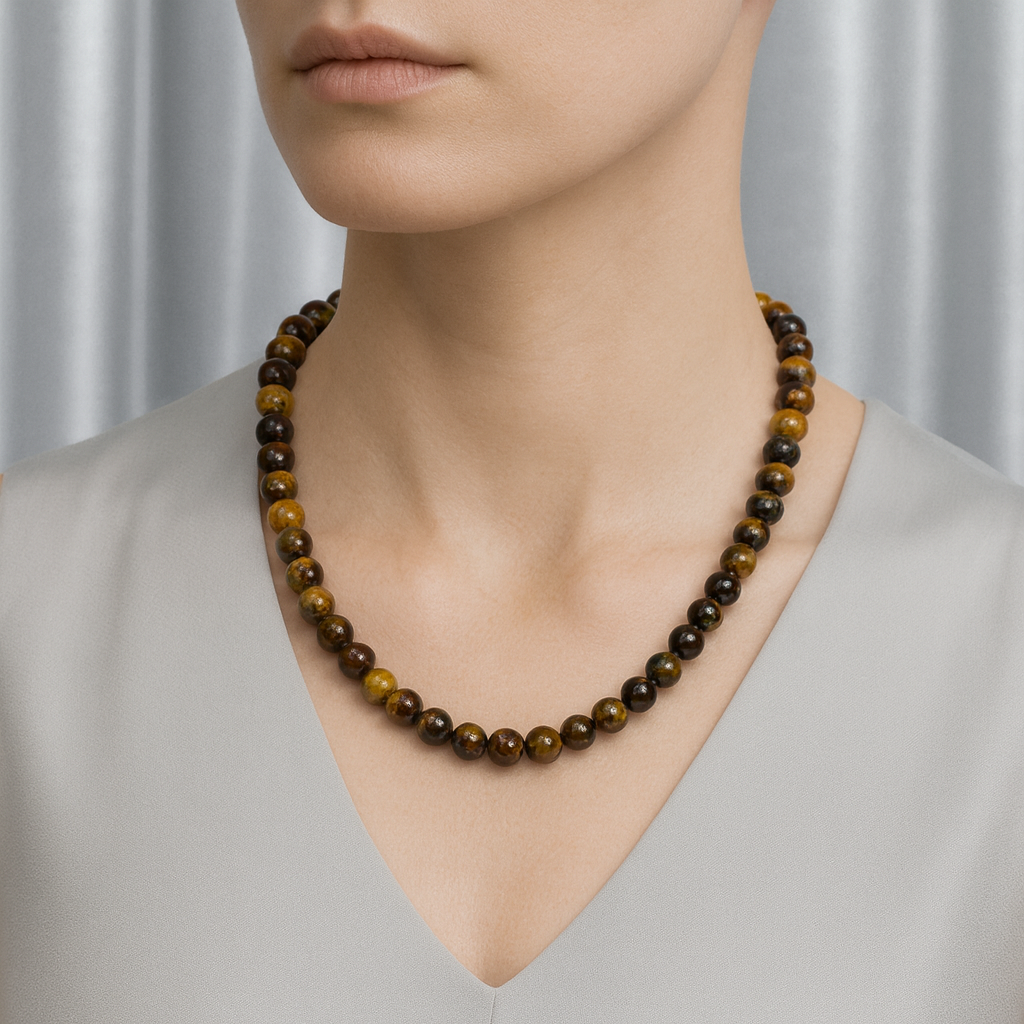 Laboratory Certified Tiger’s Eye 8 mm Natural Stone Necklace