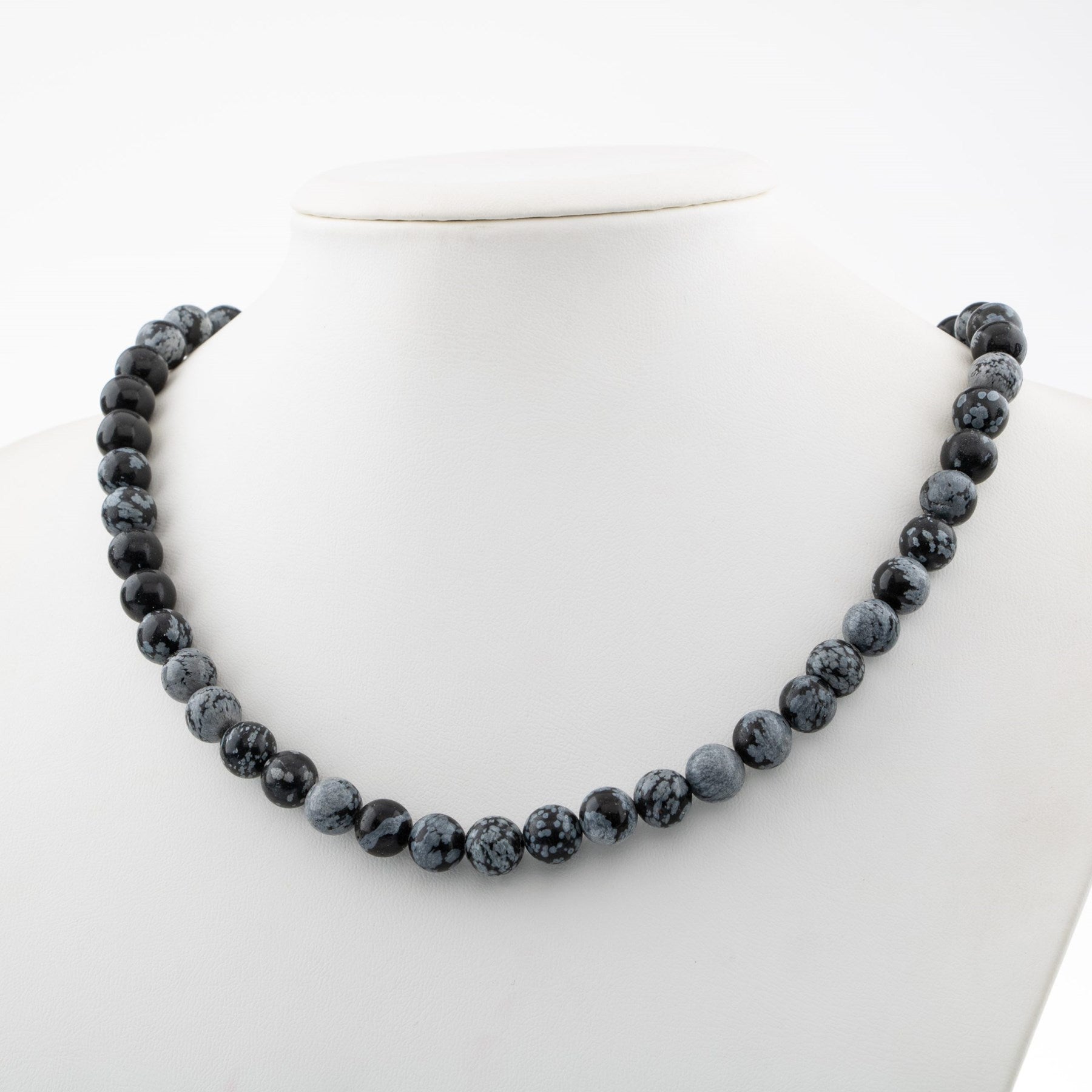 Laboratory Certified Snowflake Obsidian 8 mm Natural Stone Necklace