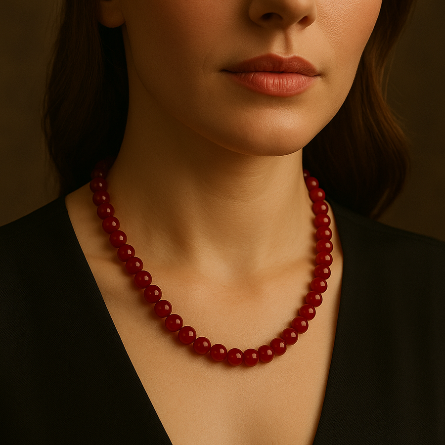 Laboratory Certified Red Agate 8 mm Natural Stone Necklace