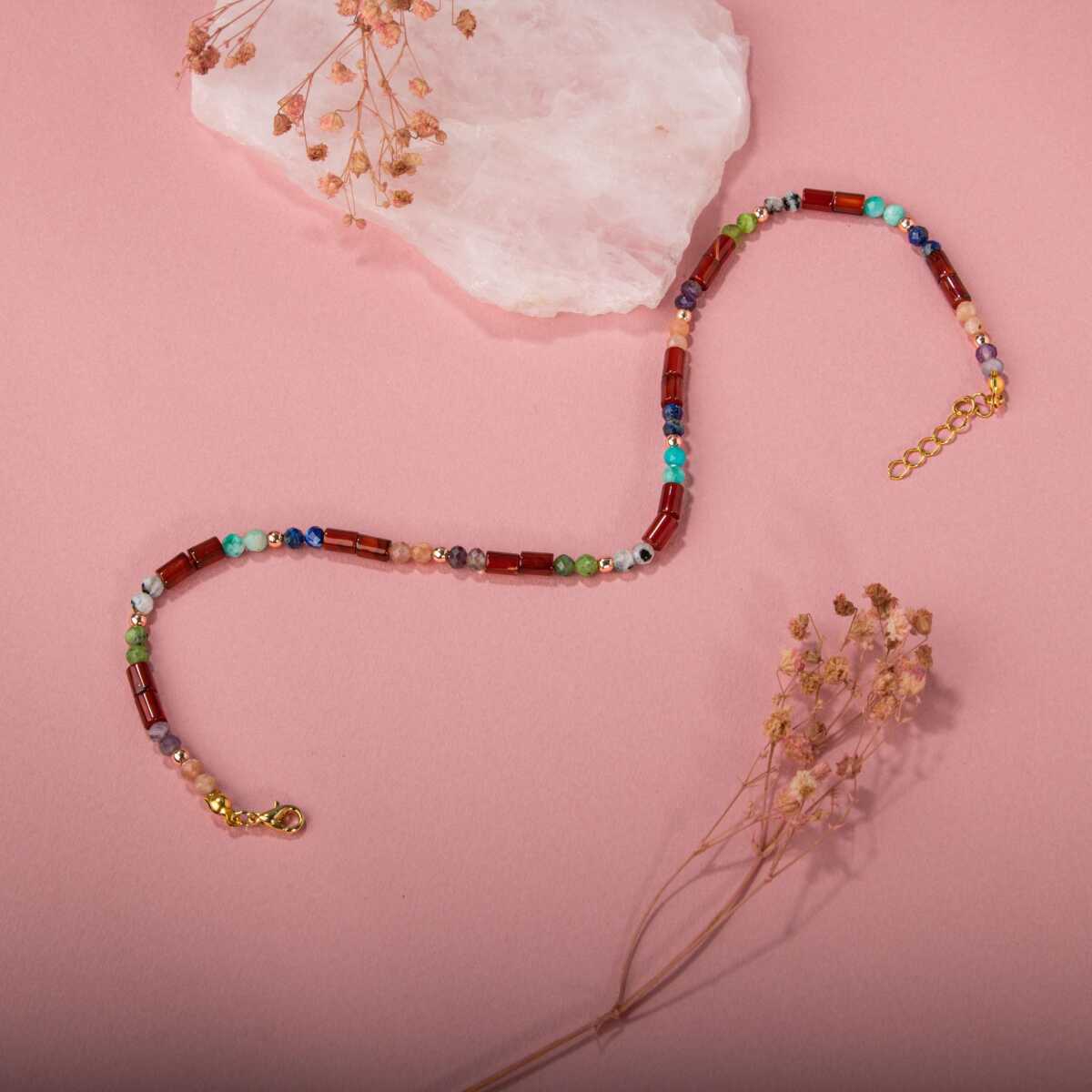 Laboratory Certified Red Agate, Moonstone, Amethyst, Sunstone, Jade & Amazonite Natural Stone Bracelet