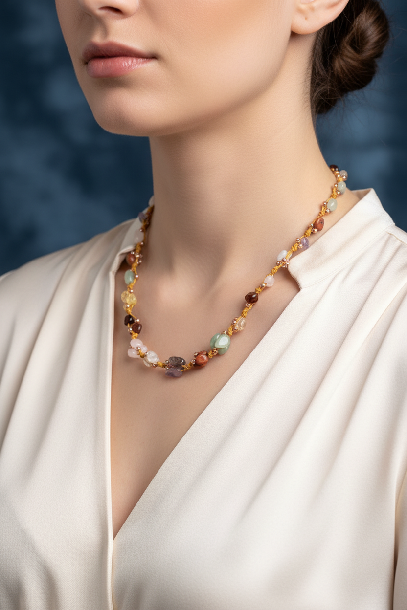 Laboratory Certified Aries Zodiac Natural Stone Macramé Necklace