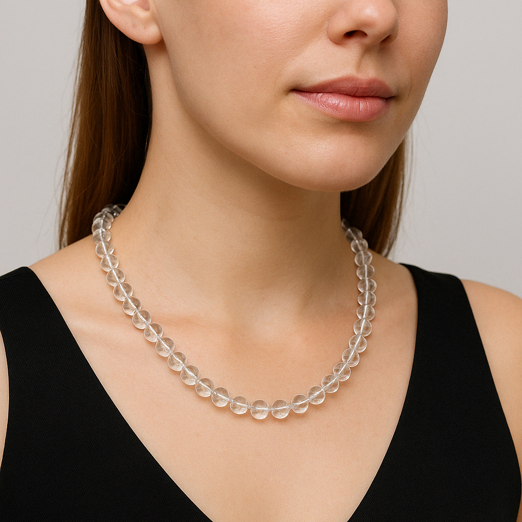 Laboratory Certified Crystal Quartz 8 mm Natural Stone Necklace