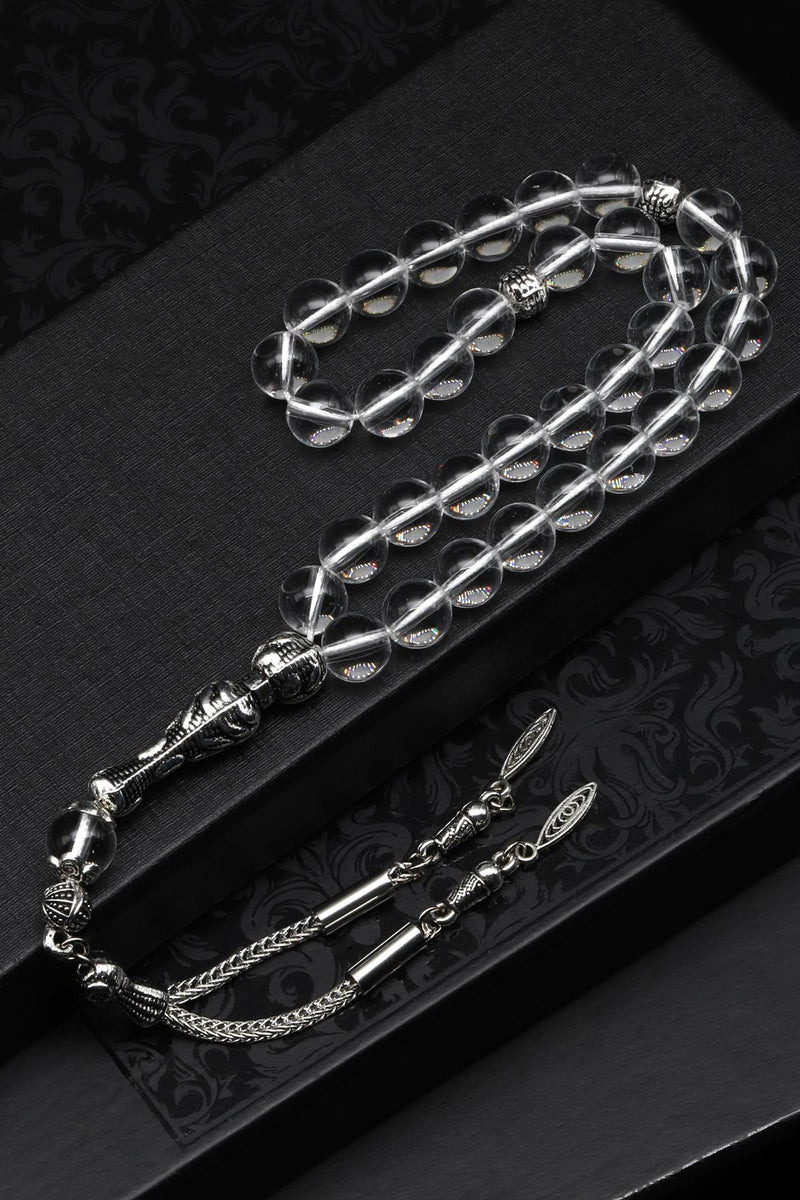 Laboratory Certified Crystal Quartz Natural Gemstone Prayer Beads 8 mm