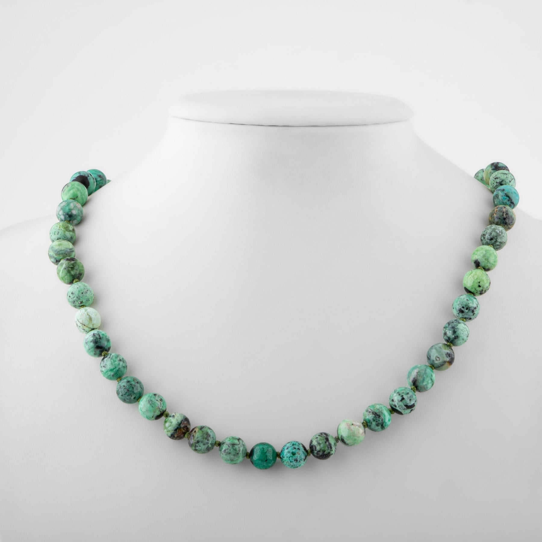 Laboratory Certified Chrysocolla 8 mm Knotted Natural Stone Necklace