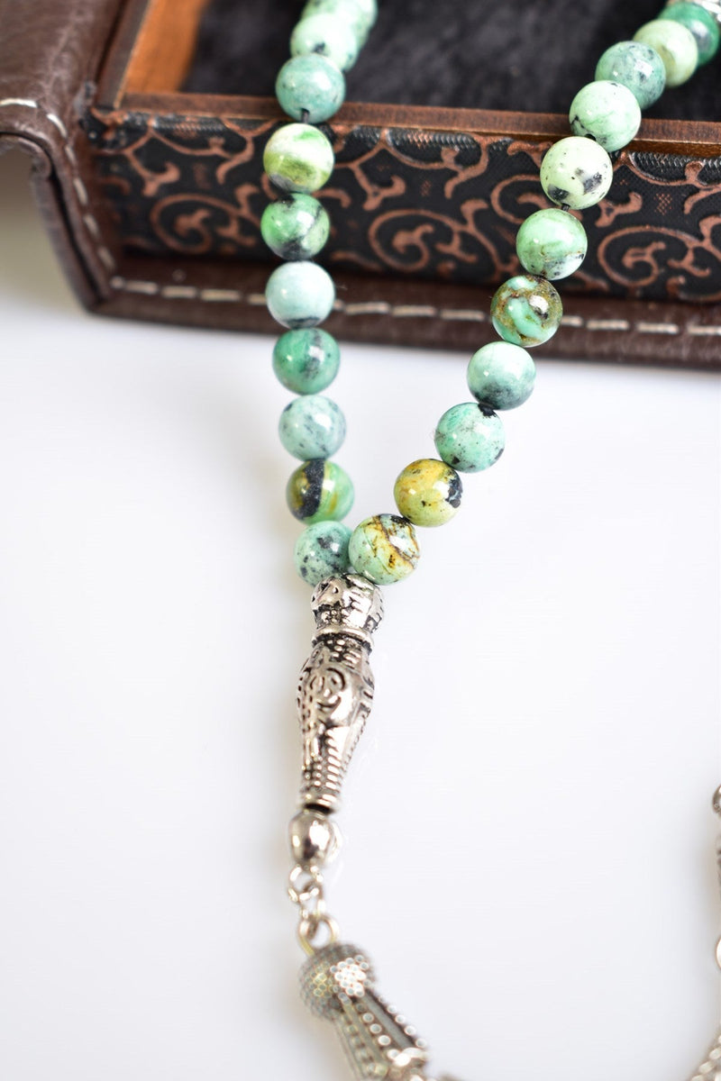 Laboratory Certified Chrysocolla Natural Gemstone Prayer Beads 33-Bead – 6mm