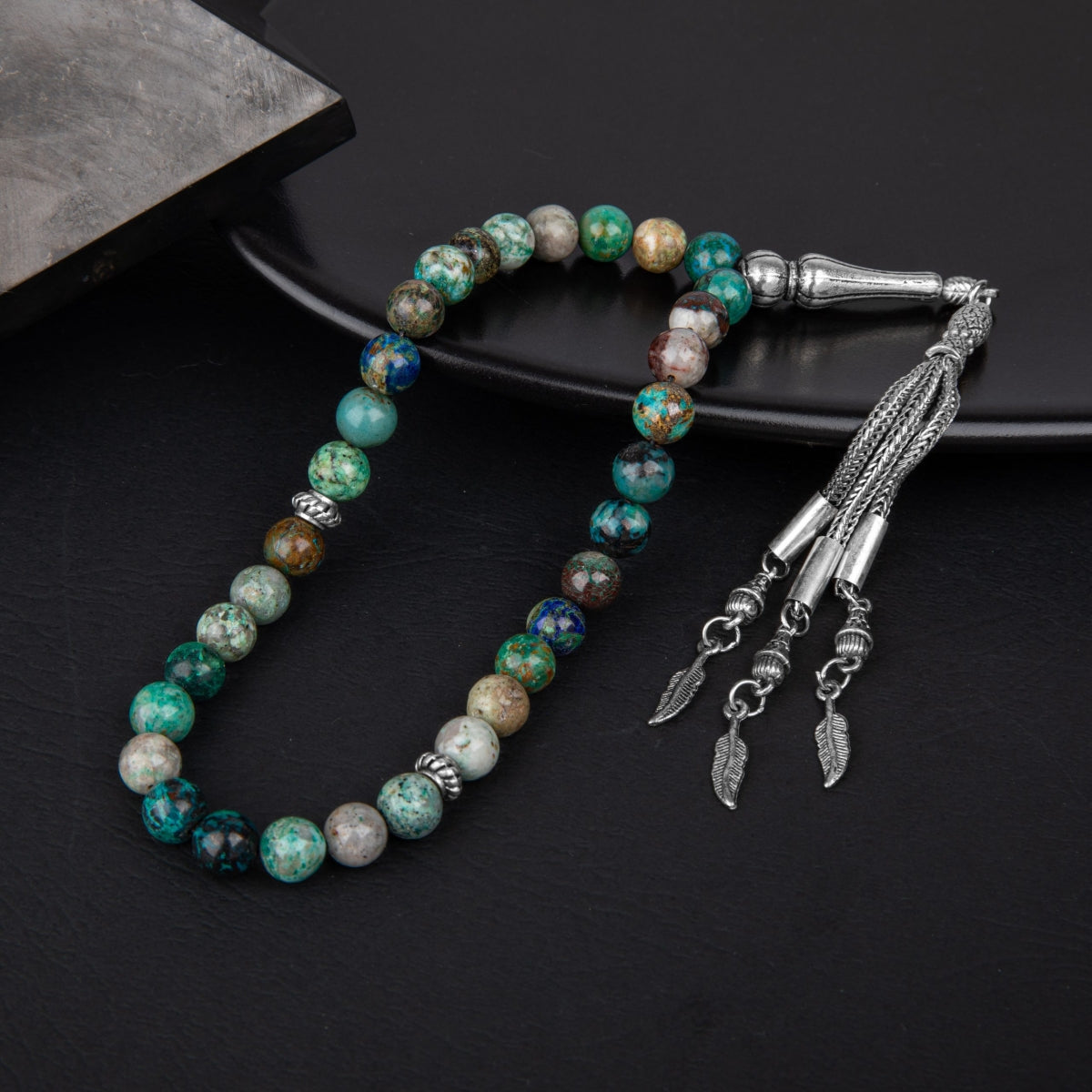 Laboratory Certified Chrysocolla Natural Gemstone Prayer Beads 33-Bead – 8mm