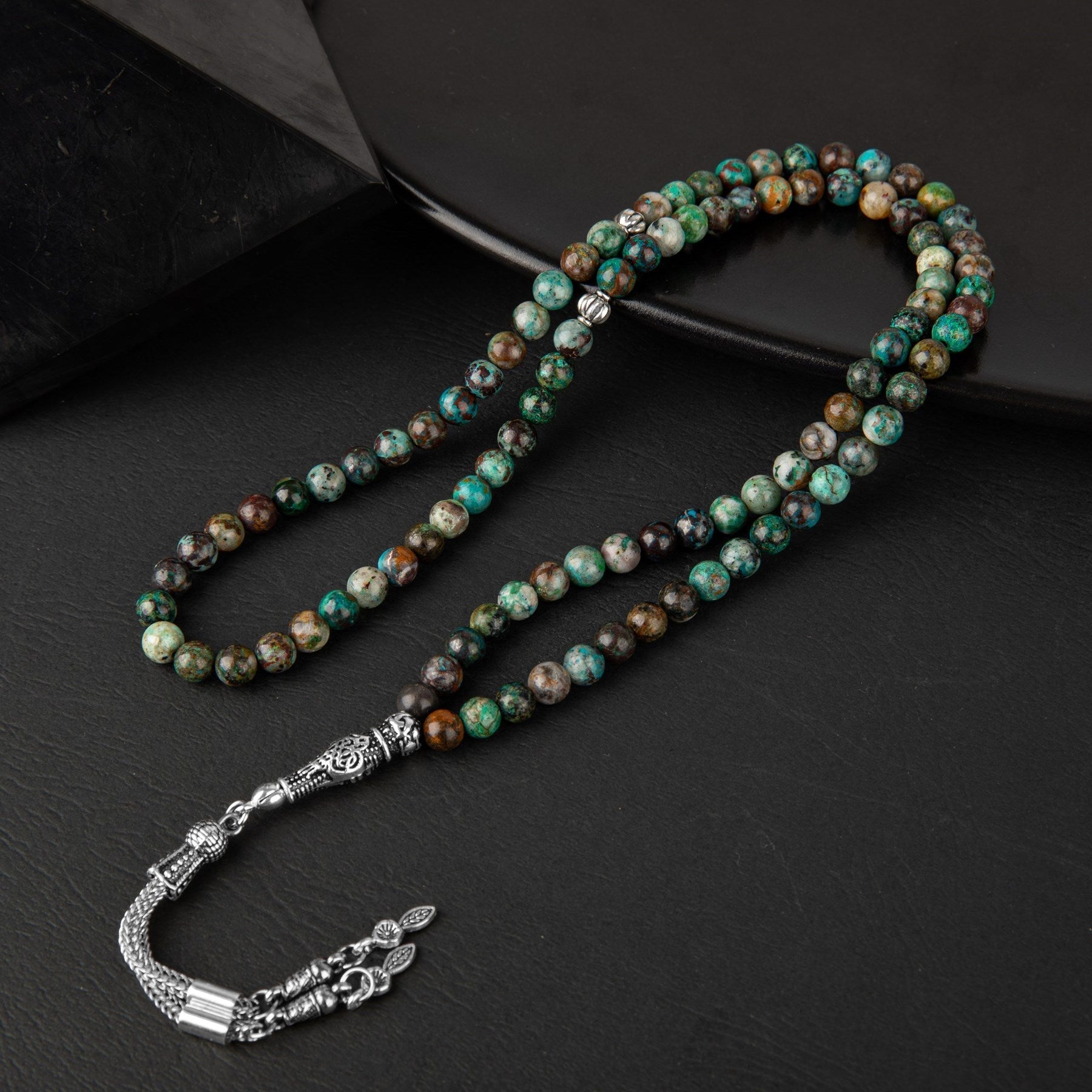 Laboratory Certified Chrysocolla Natural Gemstone Prayer Beads 99-Bead – 6mm