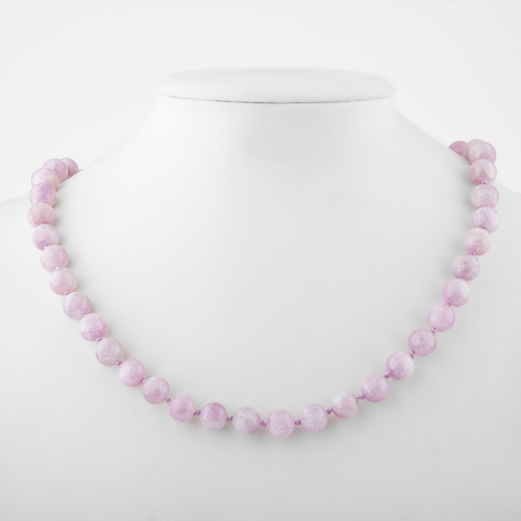 Laboratory Certified Kunzite 8 mm Knotted Natural Stone Necklace