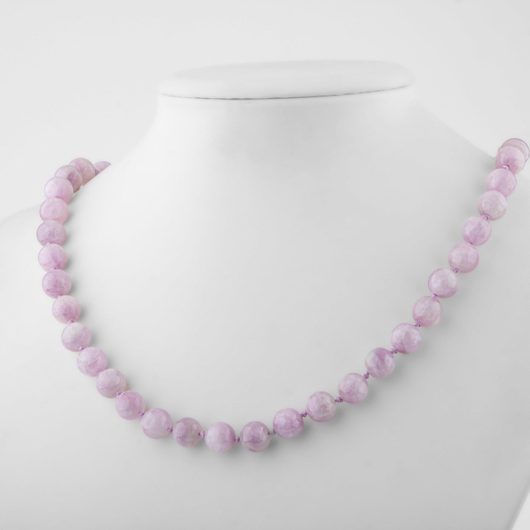 Laboratory Certified Kunzite 8 mm Knotted Natural Stone Necklace