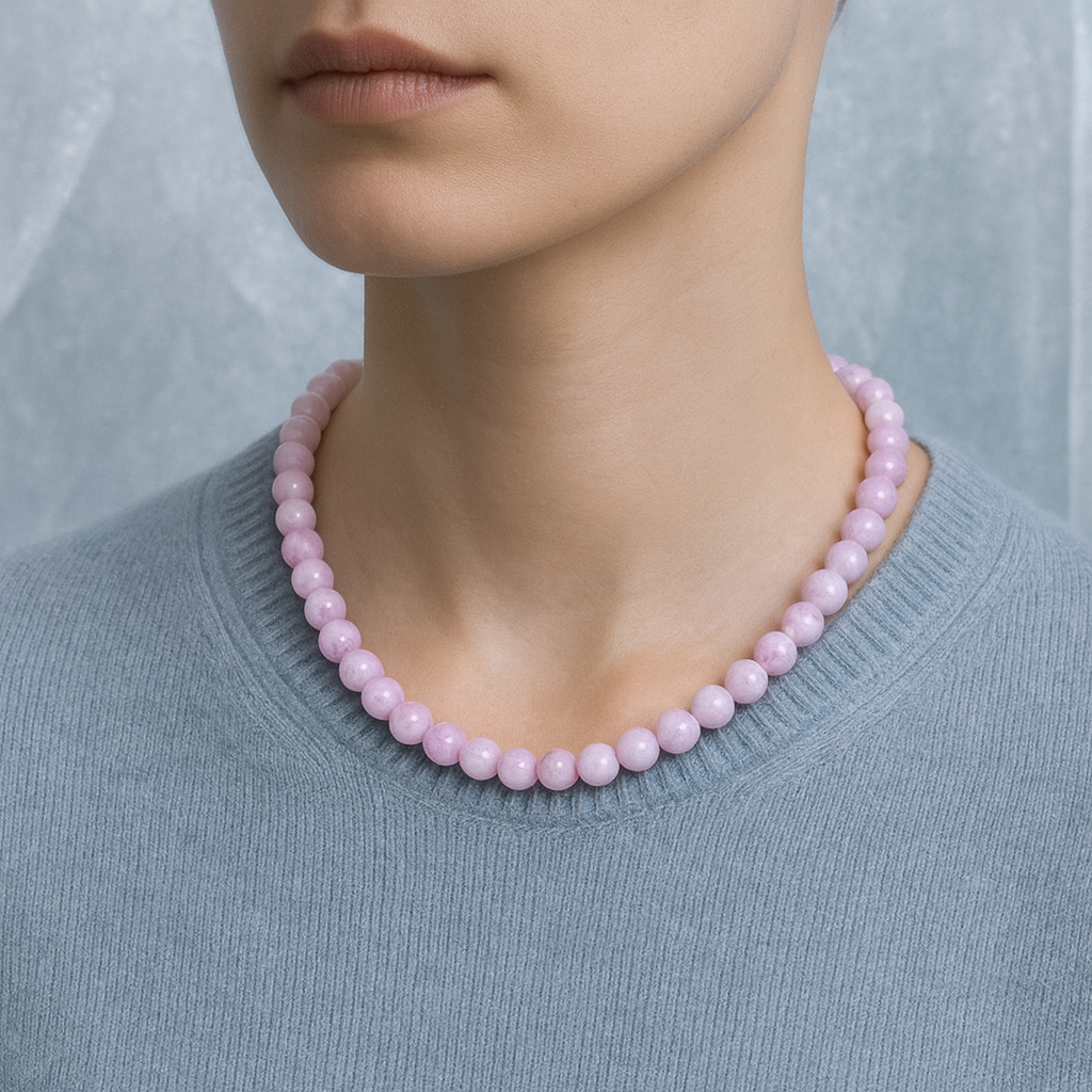 Laboratory Certified Kunzite 8 mm Natural Stone Necklace