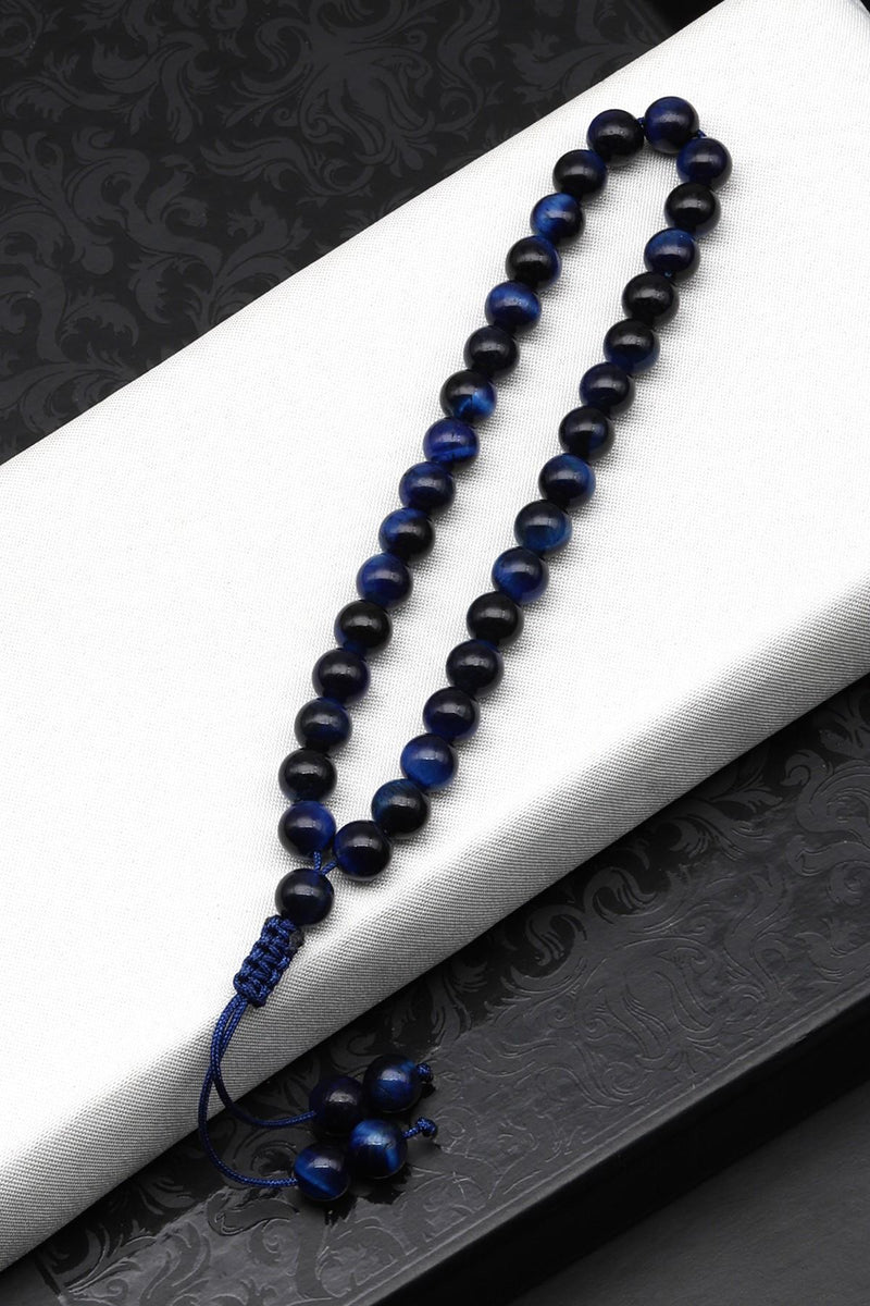 Laboratory Certified Blue Tiger’s Eye Natural Stone Bracelet Prayer Beads 6 mm