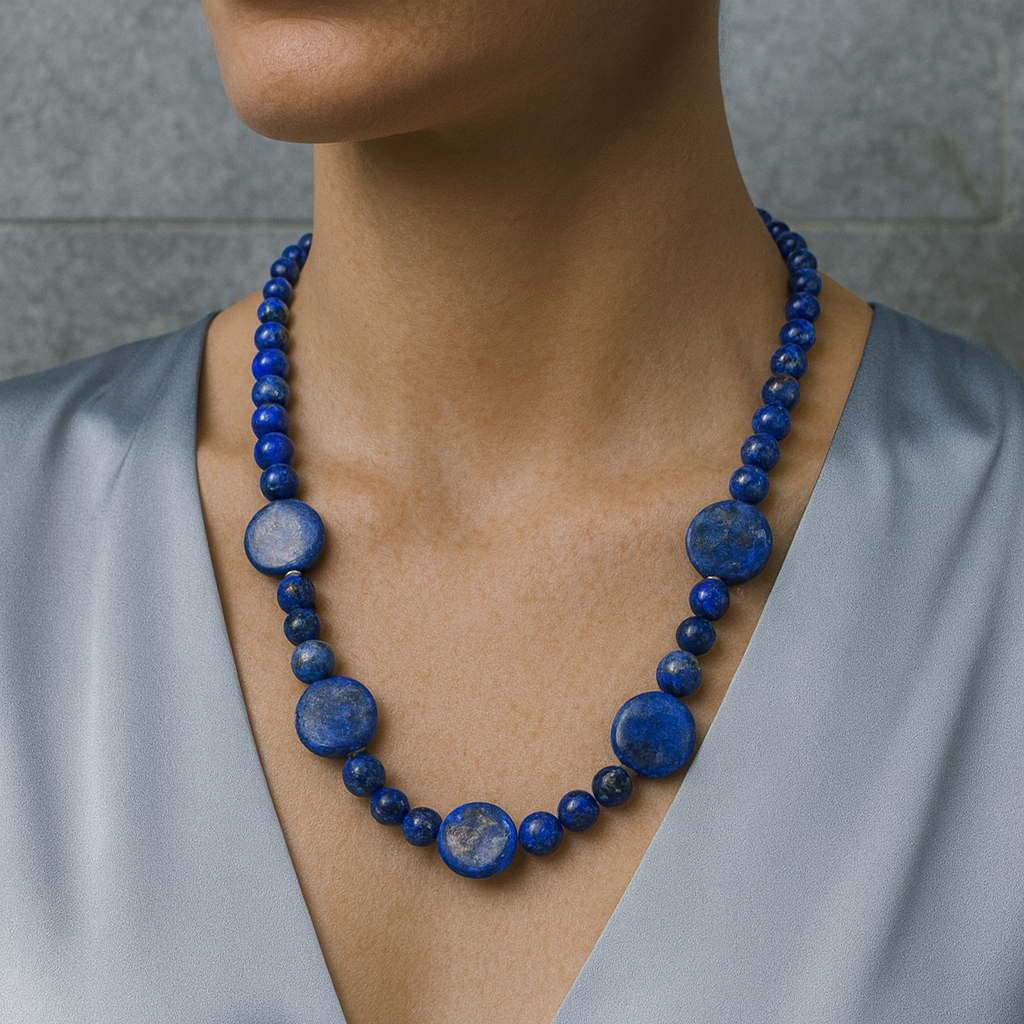 Laboratory Certified Lapis Lazuli Natural Stone 925 Sterling Silver Designer Necklace