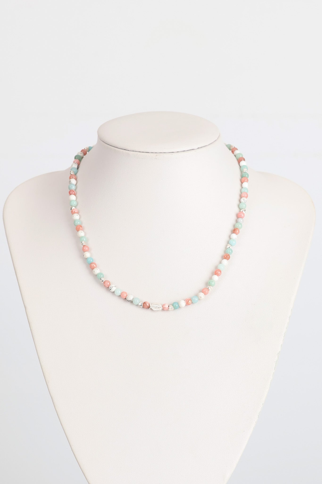Laboratory Certified Larimar, Sunstone & Howlite Natural Stone 925 Sterling Silver Accent Necklace 4 mm