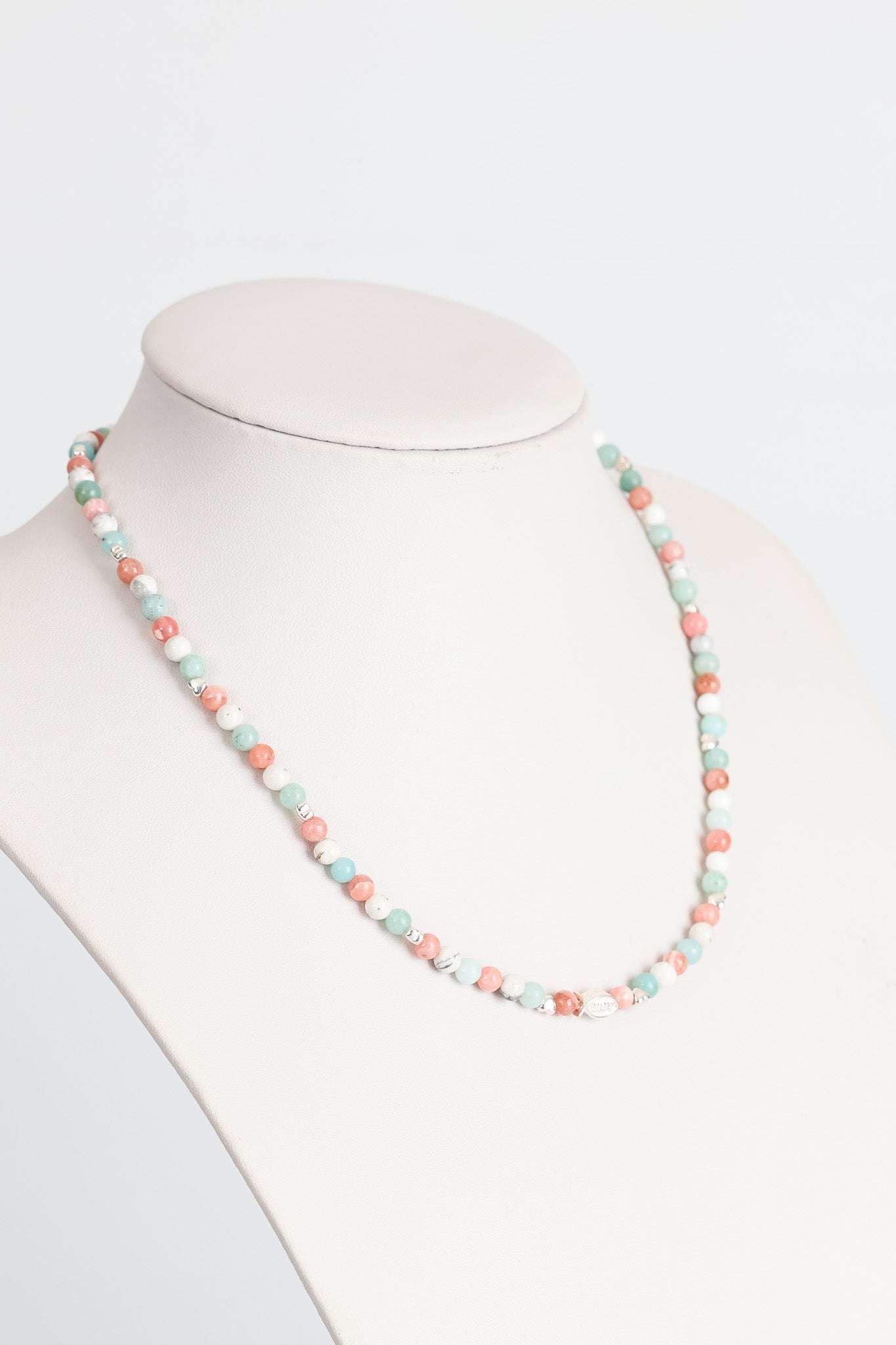 Laboratory Certified Larimar, Sunstone & Howlite Natural Stone 925 Sterling Silver Accent Necklace 4 mm