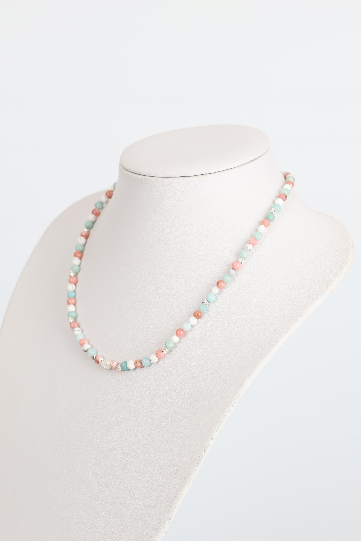 Laboratory Certified Larimar, Sunstone & Howlite Natural Stone 925 Sterling Silver Accent Necklace 4 mm