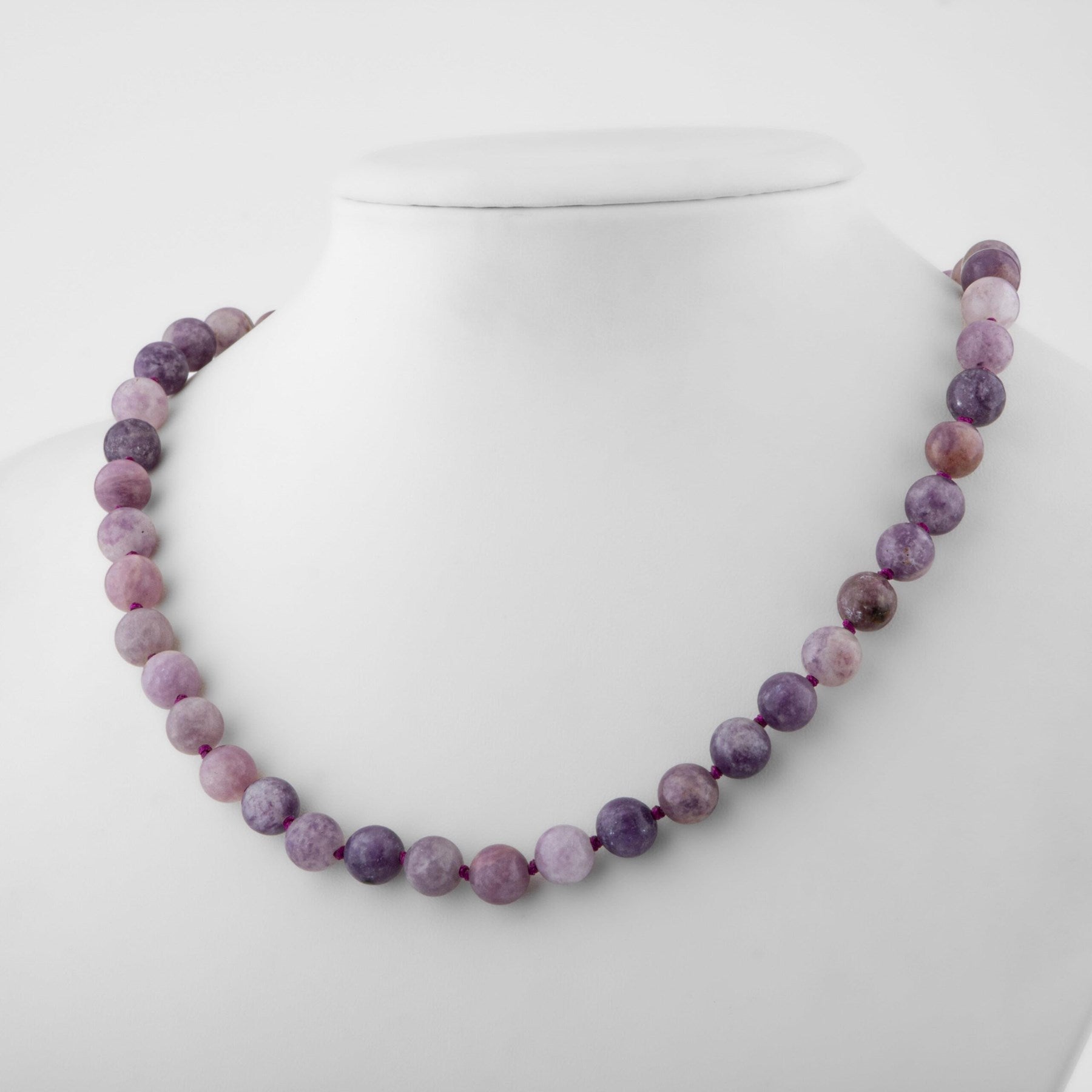 Laboratory Certified Lepidolite 8 mm Knotted Natural Stone Necklace