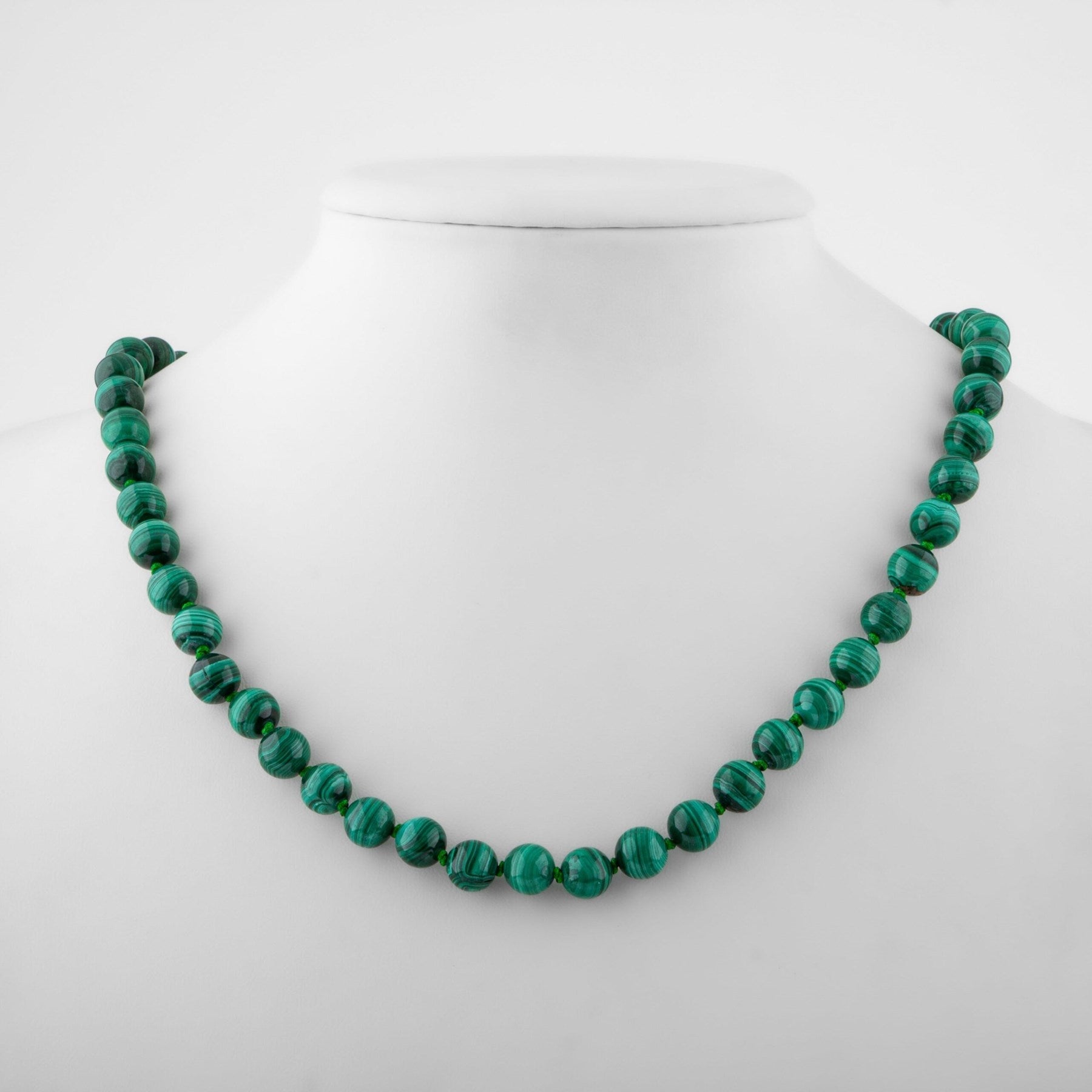 Laboratory Certified Malachite 8 mm Knotted Natural Stone Necklace