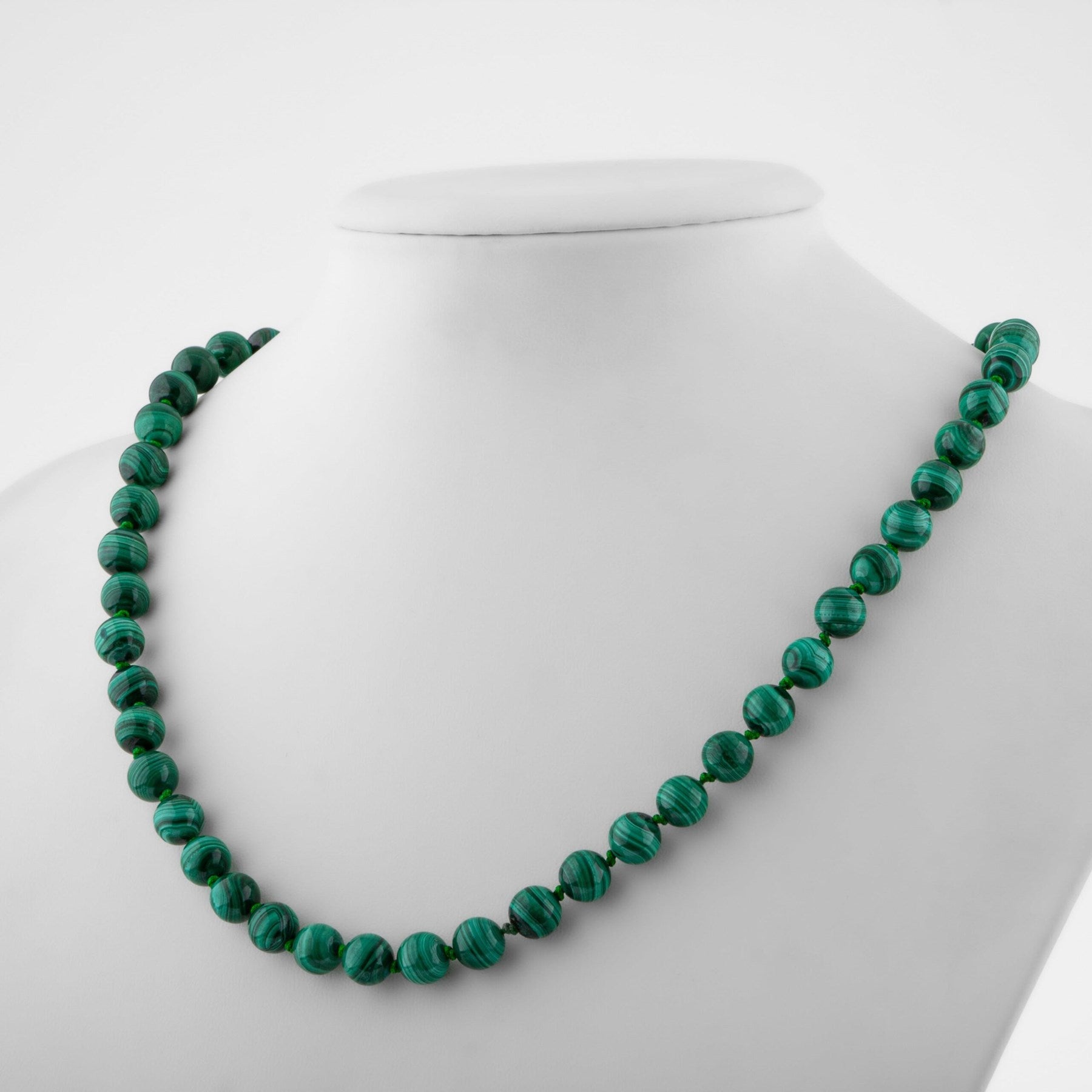 Laboratory Certified Malachite 8 mm Knotted Natural Stone Necklace