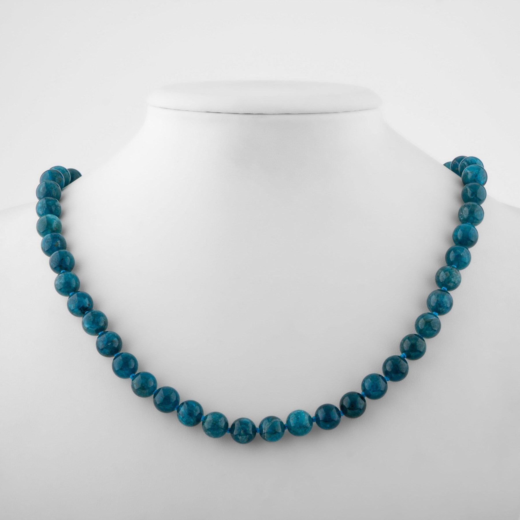 Laboratory Certified Blue Apatite 6 mm Knotted Natural Stone Necklace