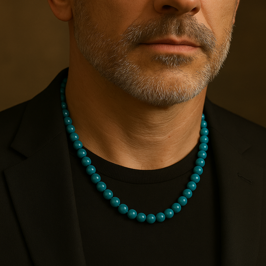 Laboratory Certified Blue Apatite 8 mm Natural Stone Necklace