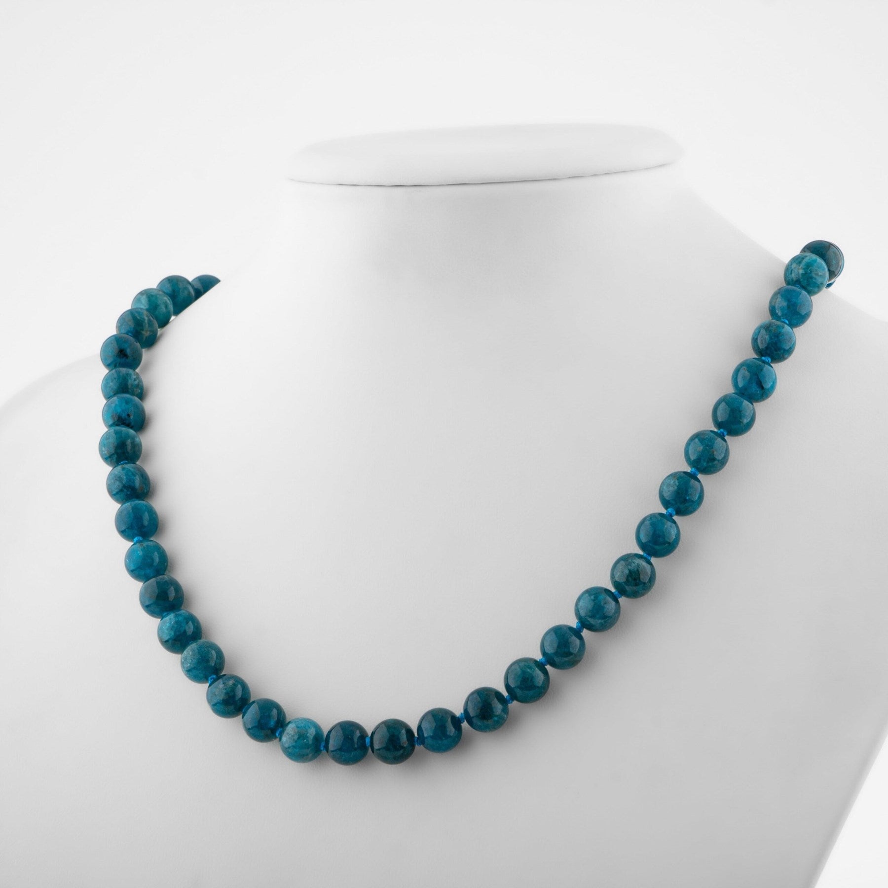 Laboratory Certified Blue Apatite 8 mm Knotted Natural Stone Necklace