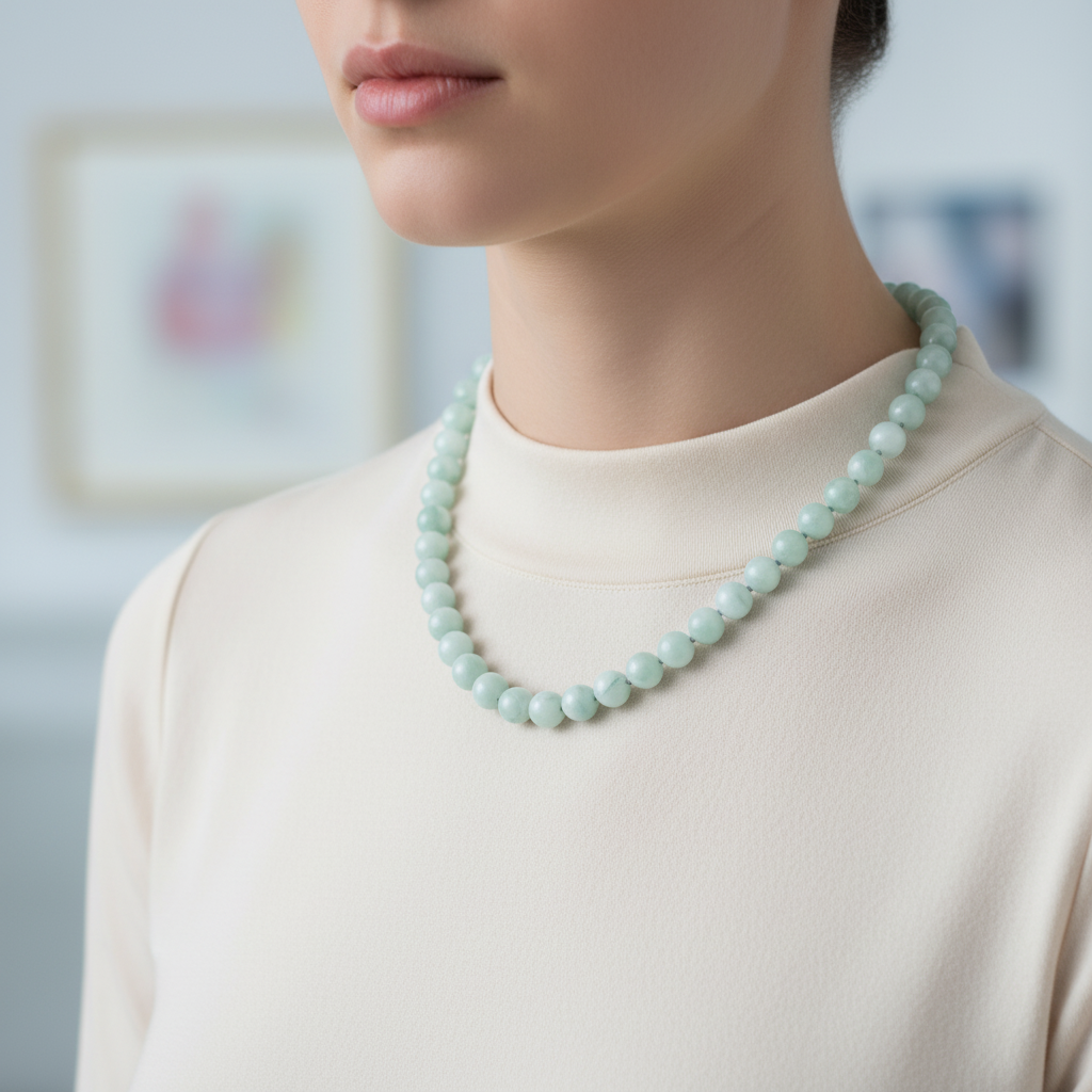 Laboratory Certified Blue Larimar (Opal) 8 mm Knotted Natural Stone Necklace