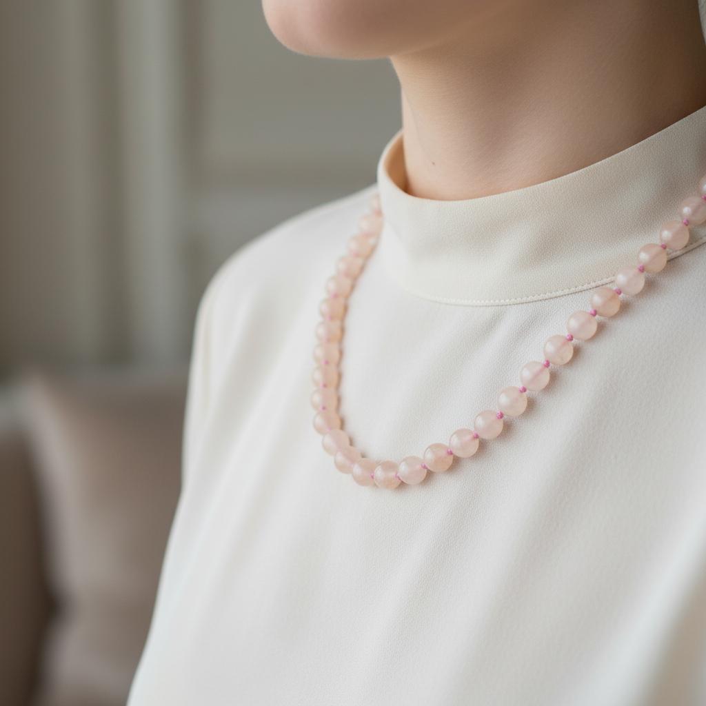 Laboratory Certified Morganite 8 mm Knotted Natural Stone Necklace