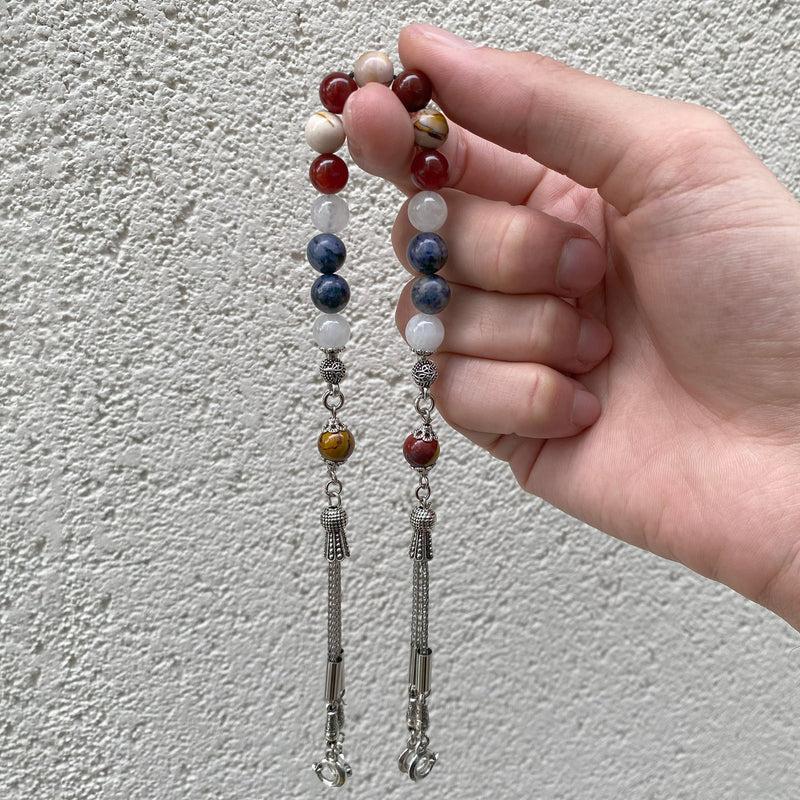 Laboratory Certified Capricorn Zodiac Zaza-Style-Style Prayer Beads – Dumortierite, Jasper, Red Agate and Crystal Quartz