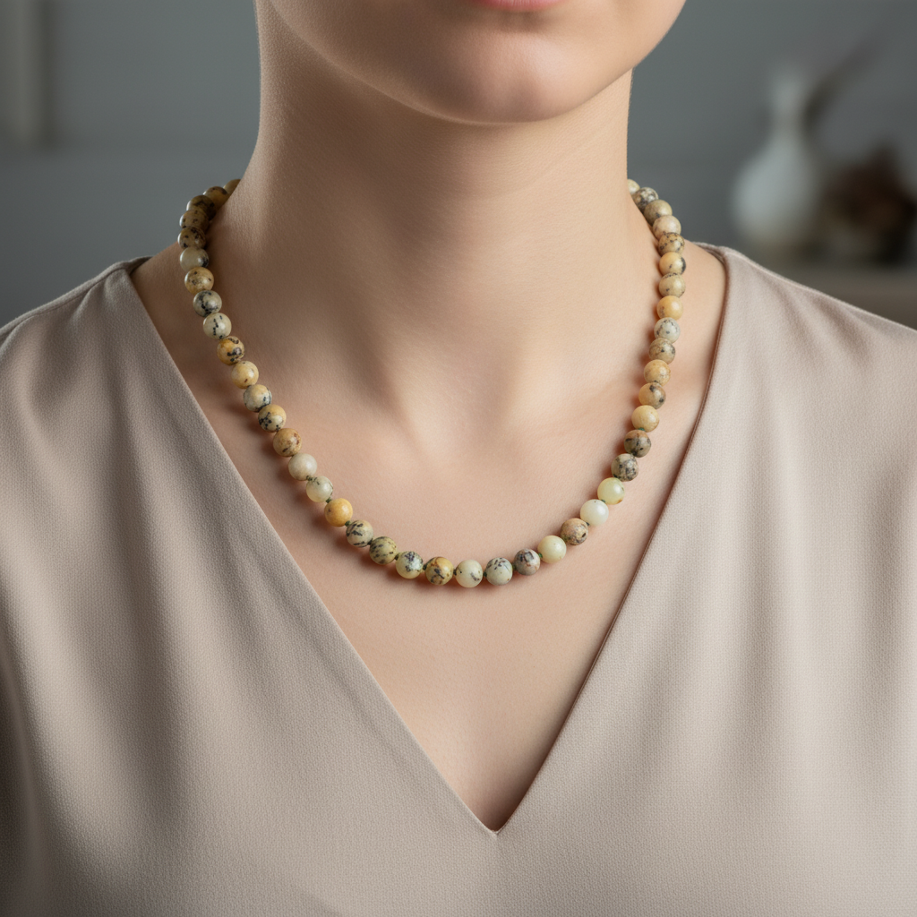 Laboratory Certified Yellow Opal 6 mm Knotted Natural Stone Necklace