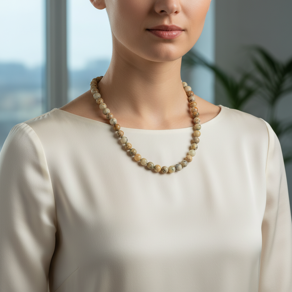 Laboratory Certified Yellow Opal 6 mm Knotted Natural Stone Necklace