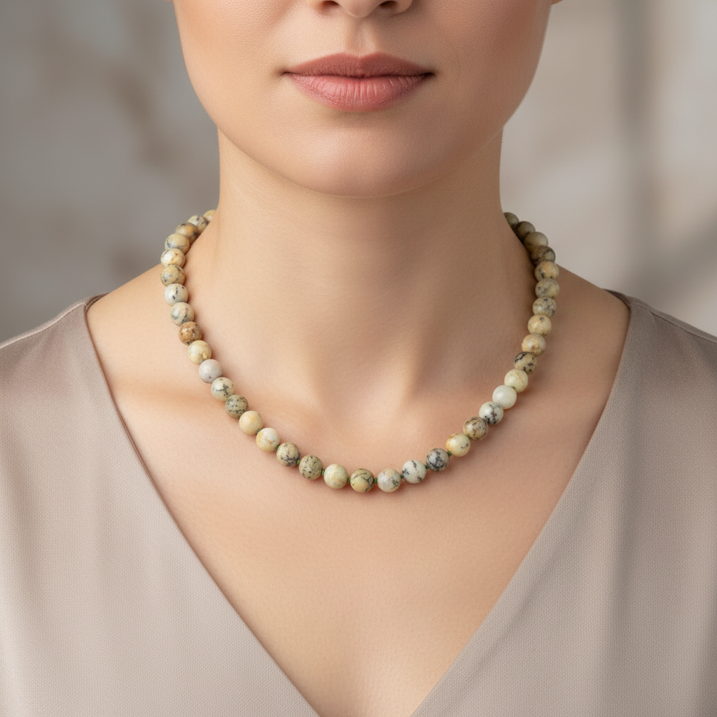 Laboratory Certified Yellow Opal 8 mm Knotted Natural Stone Necklace